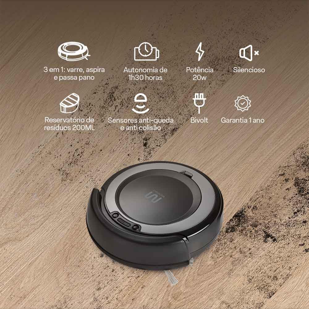 Aspirador Robô Multi Midnight – Varre, Aspira, Passa Pano – Ideal p/ Pets