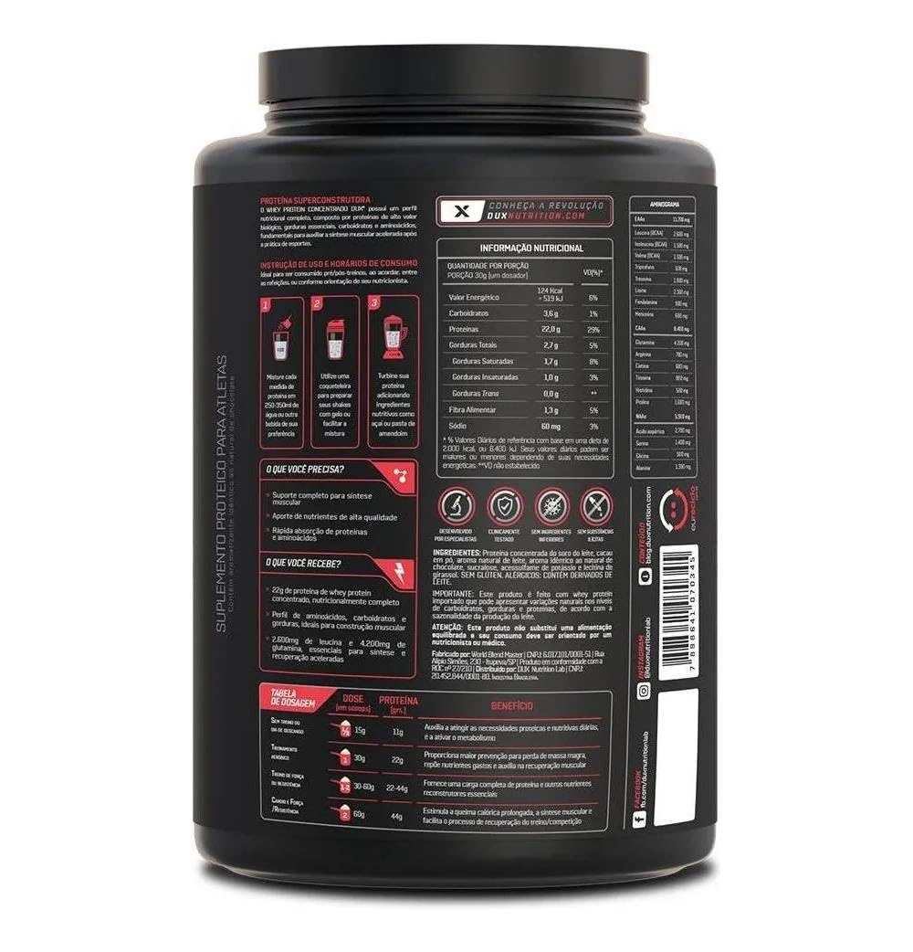 Whey Protein Concentrado Chocolate Pote 900g – Contribui para o Ganho Muscular Hipertrofia – Dux Human Health