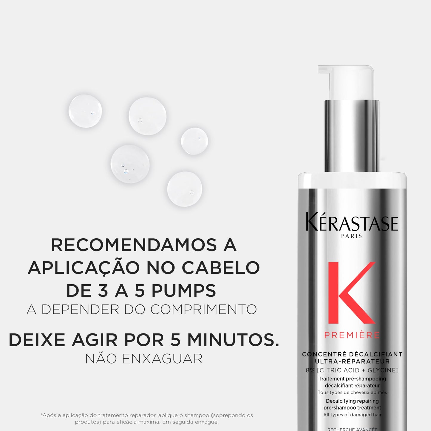 Kérastase Tratamento Première Concentré Décalcifiant Ultra-Réparateur, Todos os tipos de cabelos danificados, Reparador descalcificante, Reverte a rigidez, Com Ácido cítrico e Glicina, 250ml