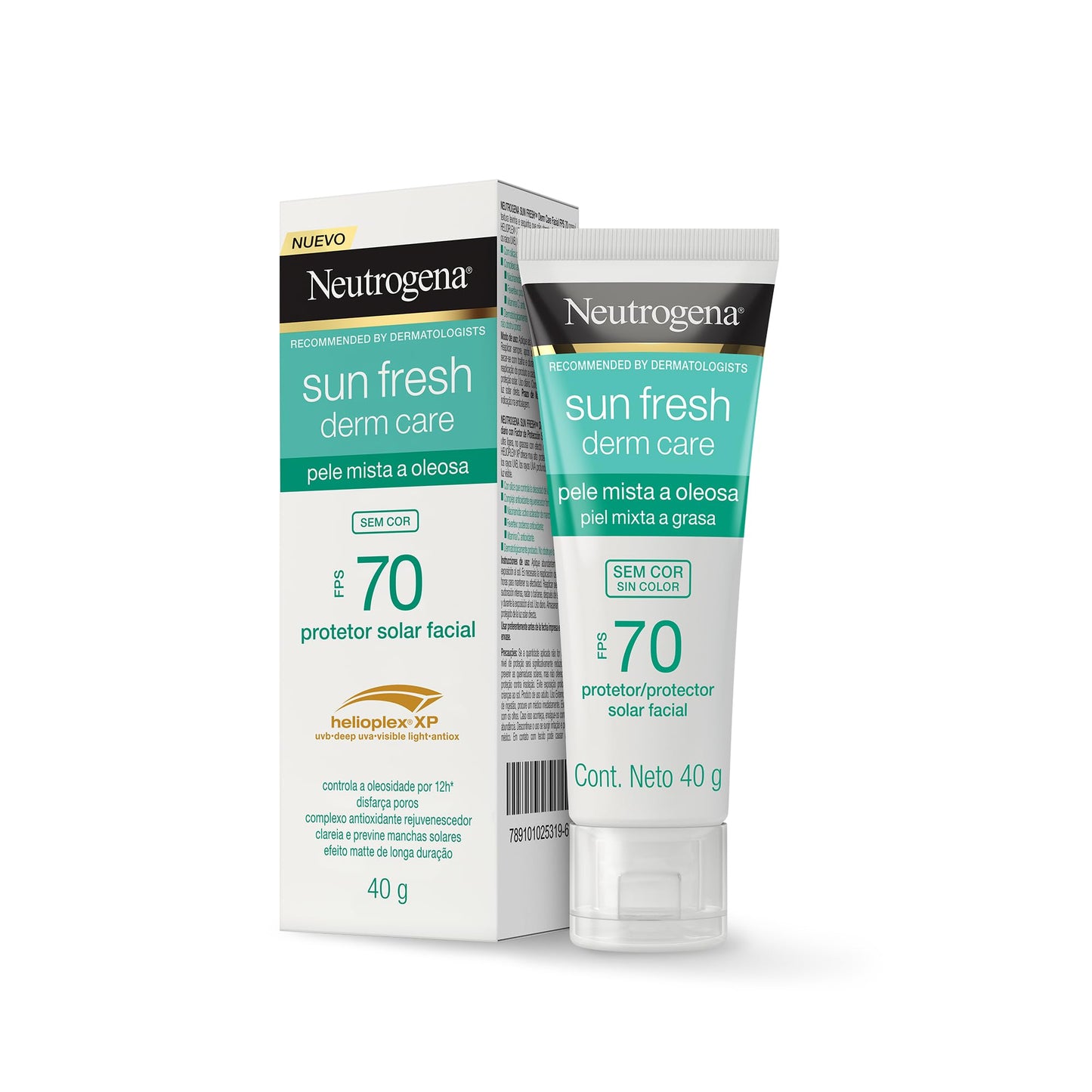 Neutrogena Sun Fresh Protetor Solar Facial Para Pele Oleosa Derm Care, FPS 70, Sem Cor, Kit com 2 Unidades de 40g