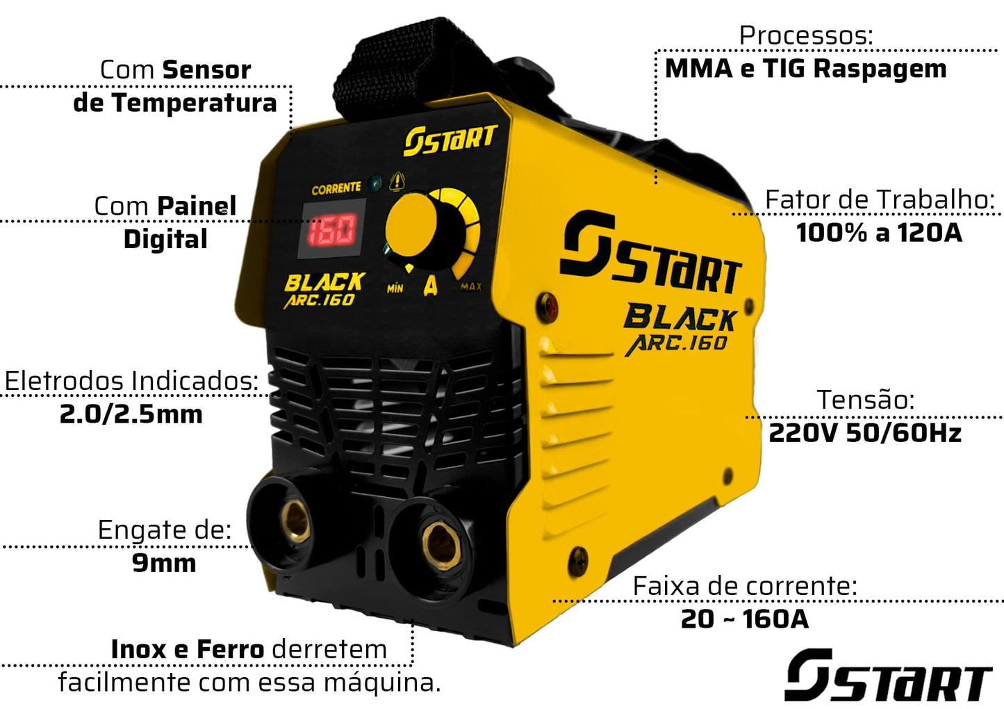 Máquina De Solda Inversora Tig Black Arc Start 160a Serralheiro Mma Eletrodo 220v