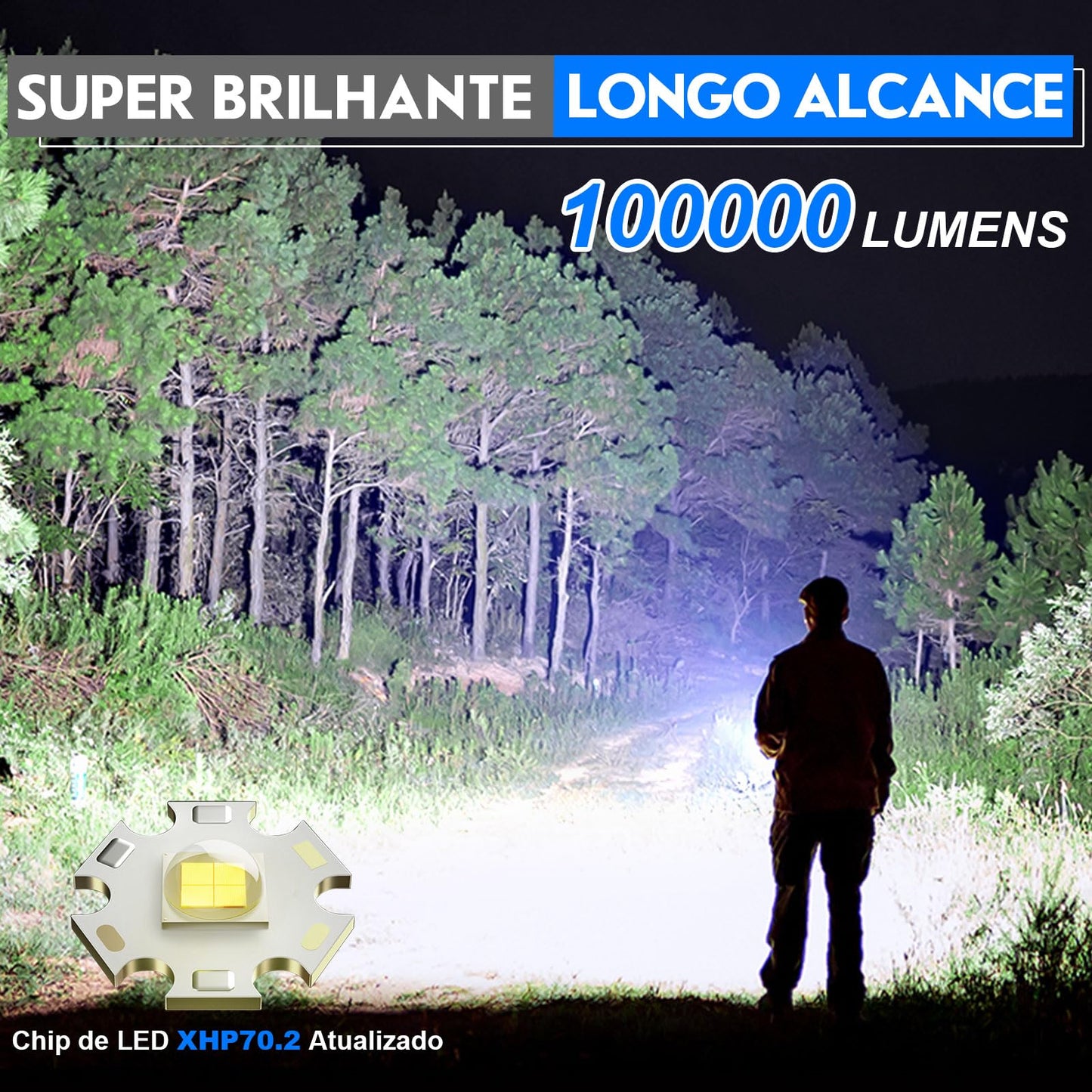 Lanterna Led Recarregavel 10000 Lumens, Goreit Lanterna Tatica Militar Super Potente XHP70.2, Lanterna a Pilha Lanterna De Choque Defesa Pessoal USB Para Acampamento Caminhada Pesca EmergêNcia
