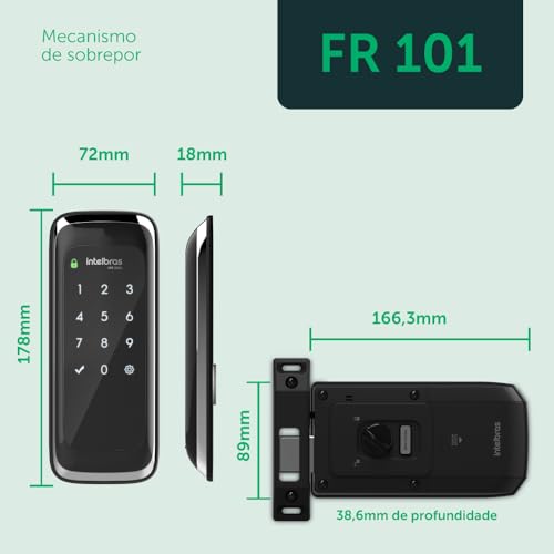 Intelbras FR101 – Fechadura Eletrônica de Sobrepor com Teclado Touch, 4 Codigos, Alarme Violação