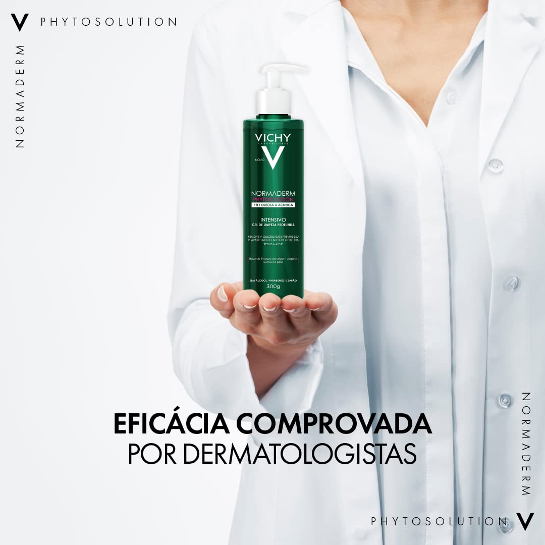 Vichy Normaderm Phytosolution Gel de Limpeza Facial Intensivo, para Pele Oleosa e Acneica, com Ingredientes de Origem Natural, Remove Oleosidade, Reduz Acne e Previne Reaparecimento, 300g