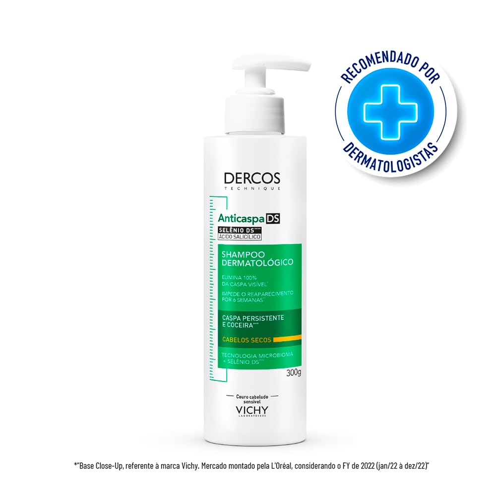 Vichy Dercos DS Shampoo Anticaspa, Tratamento para Cabelos Secos, Elimina 100% da Caspa Visível, Alivia a Coceira e Previne o Reaparecimento por 6 Semanas, 300g