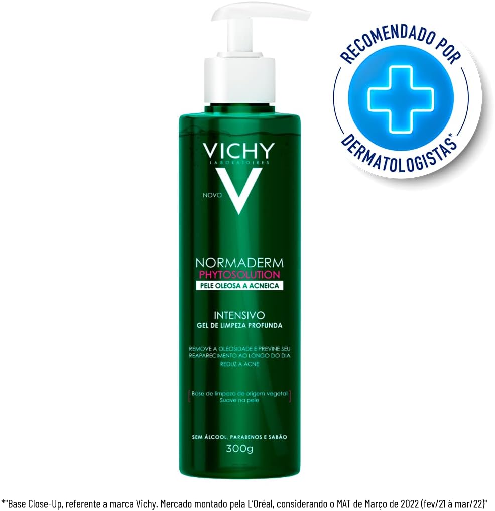 Vichy Normaderm Phytosolution Gel de Limpeza Facial Intensivo, para Pele Oleosa e Acneica, com Ingredientes de Origem Natural, Remove Oleosidade, Reduz Acne e Previne Reaparecimento, 300g