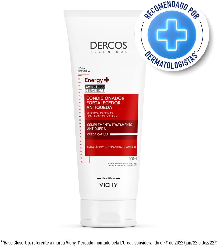 Vichy Dercos Energy+ Condicionador Fortalecedor Antiqueda com Aminexil, Aminoácidos e Ceramidas, Reduz Quebra, Reforça Estrutura dos Fios, Aumenta Resistência Capilar, 200ml