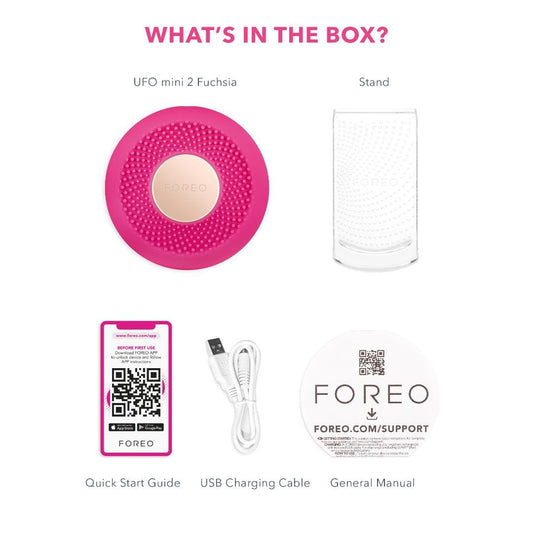 FOREO, UFO Mini 2, Spa em Casa, 5 em 1, Dispositivo de tratamento facial inteligente, Máscaras faciais, Termoterapia, Crioterapia, Para todos os tipos de pele, Cor Fúcsia
