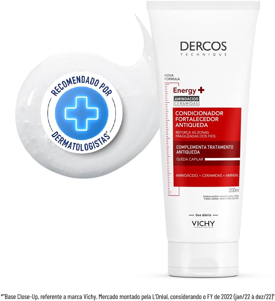 Vichy Dercos Energy+ Condicionador Fortalecedor Antiqueda com Aminexil, Aminoácidos e Ceramidas, Reduz Quebra, Reforça Estrutura dos Fios, Aumenta Resistência Capilar, 200ml