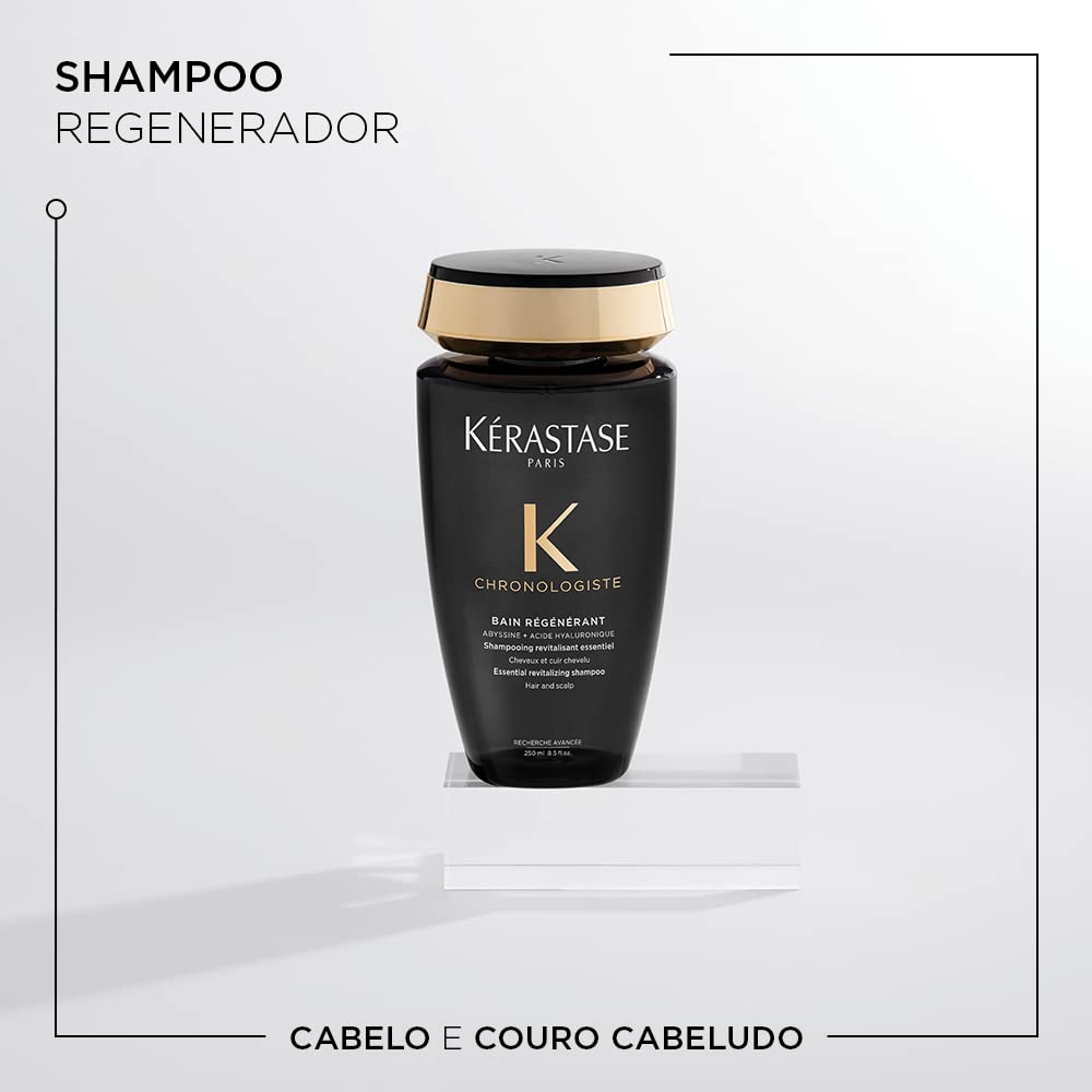 Kérastase Shampoo Chronologiste Bain Régénérant, Todos os tipos de cabelos, Regeneração, Ácido Hialurônico, Abyssine, Vitamina E, 250 ml