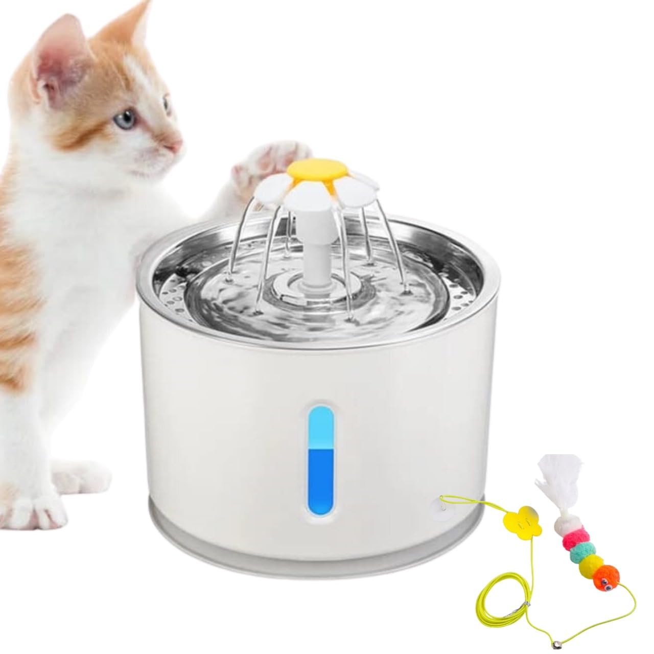 Bebedouro Fonte Inteligente para Gatos 2L — Alerta Falta d’Água, Desligamento Automático + Brinquedo Para Entretenimento