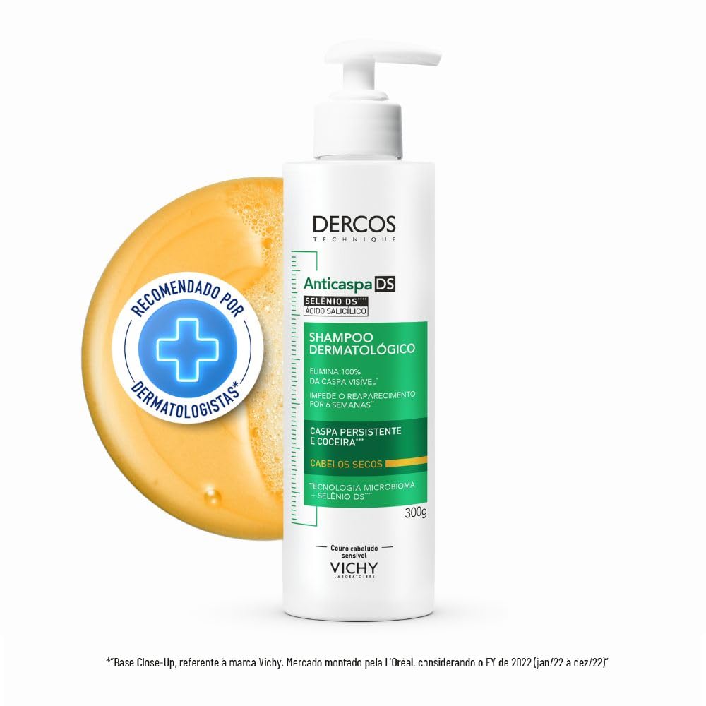 Vichy Dercos DS Shampoo Anticaspa, Tratamento para Cabelos Secos, Elimina 100% da Caspa Visível, Alivia a Coceira e Previne o Reaparecimento por 6 Semanas, 300g