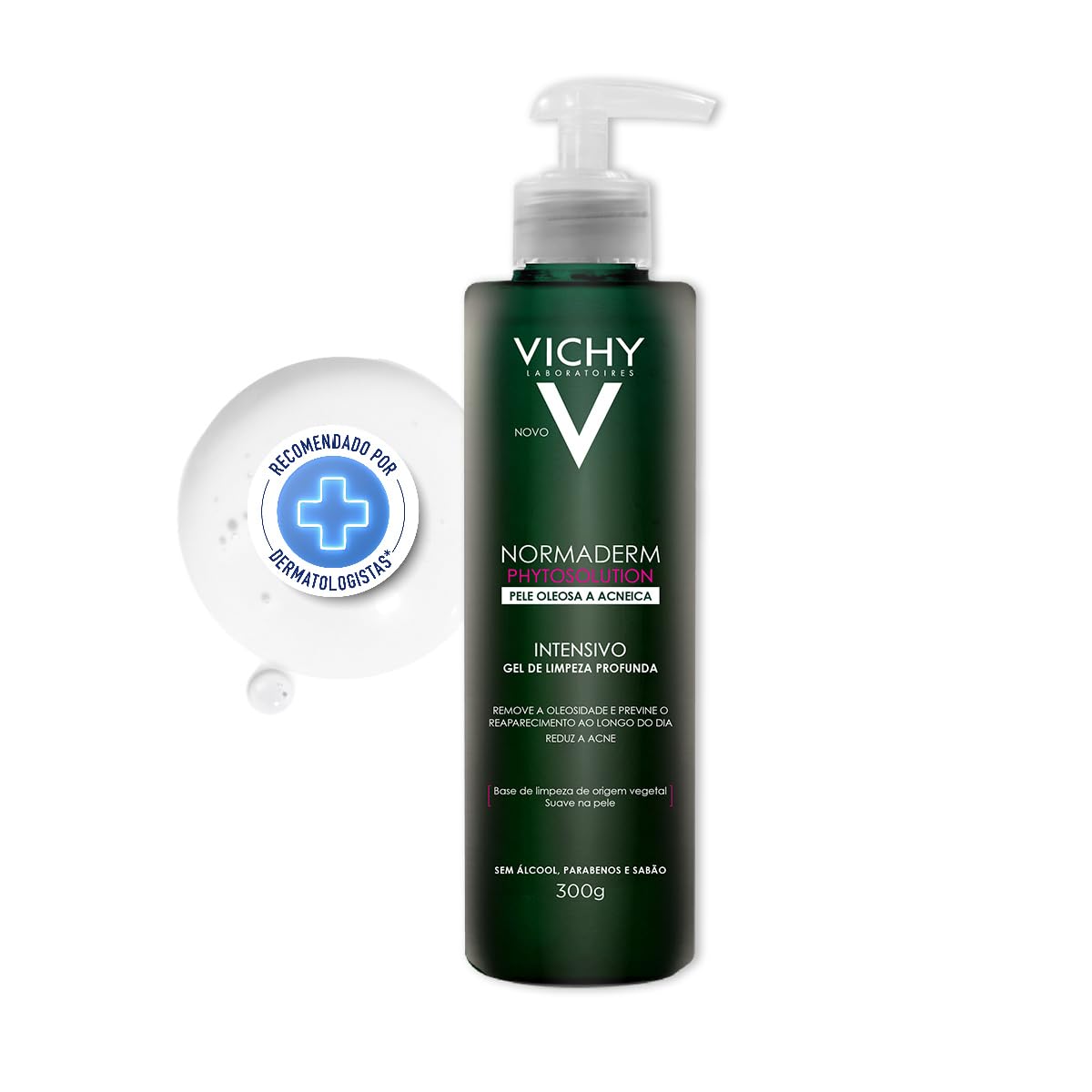 Vichy Normaderm Phytosolution Gel de Limpeza Facial Intensivo, para Pele Oleosa e Acneica, com Ingredientes de Origem Natural, Remove Oleosidade, Reduz Acne e Previne Reaparecimento, 300g