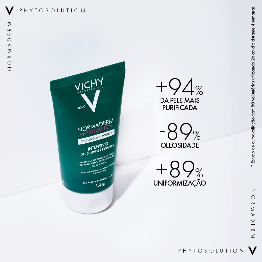 Vichy Normaderm Phytosolution Gel de Limpeza Facial Intensivo, para Pele Oleosa e Acneica, com Ingredientes de Origem Natural, Remove Oleosidade, Reduz Acne e Previne Reaparecimento, 300g