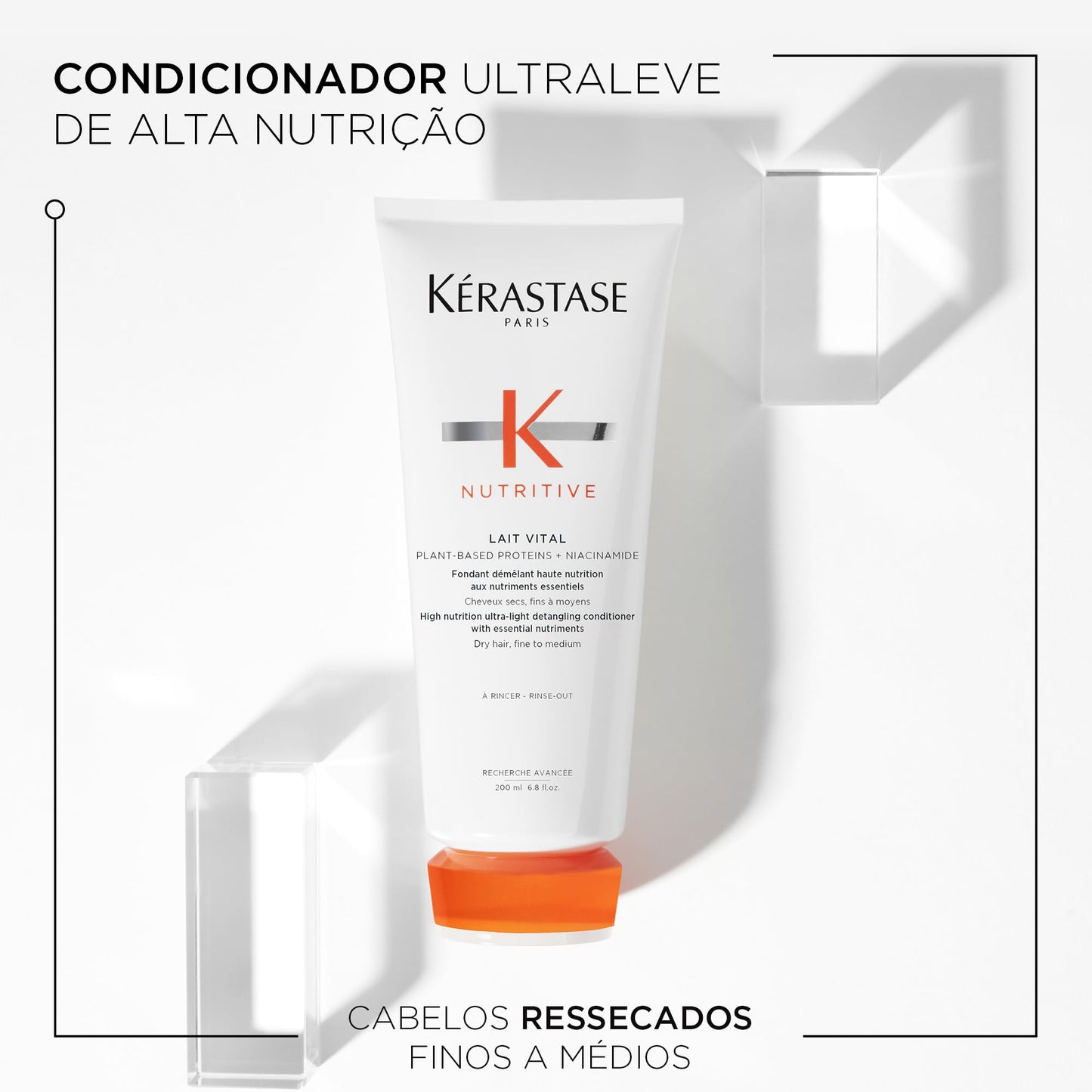 Kérastase Nutritive Lait Vital Condicionador, Para Cabelos Secos e Finos, Nutrição Intensa e Hidratação por 72h, Desembaraça e Suaviza os Fios, 200ml