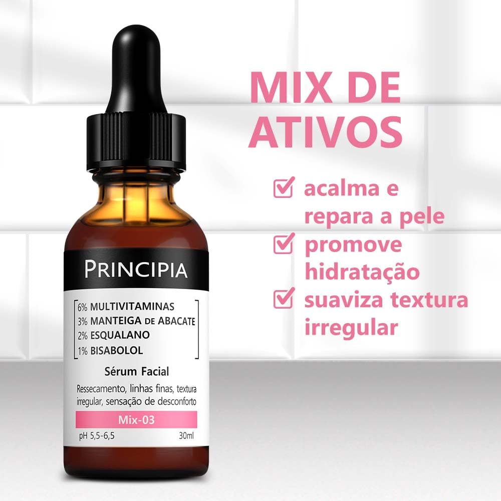 PRINCIPIA, Sérum 6% Multivitaminas + 3% Manteiga de Abacate + 2% Esqualano + 1% Bisabolol Mix-03 - Multirreparador com 30ml