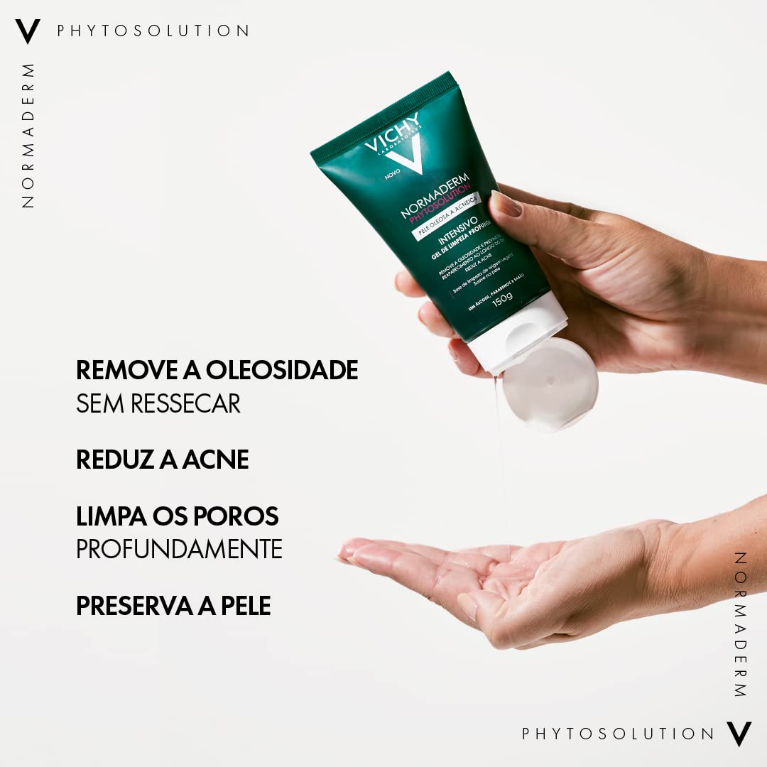 Vichy Normaderm Phytosolution Gel de Limpeza Facial Intensivo, para Pele Oleosa e Acneica, com Ingredientes de Origem Natural, Remove Oleosidade, Reduz Acne e Previne Reaparecimento, 300g