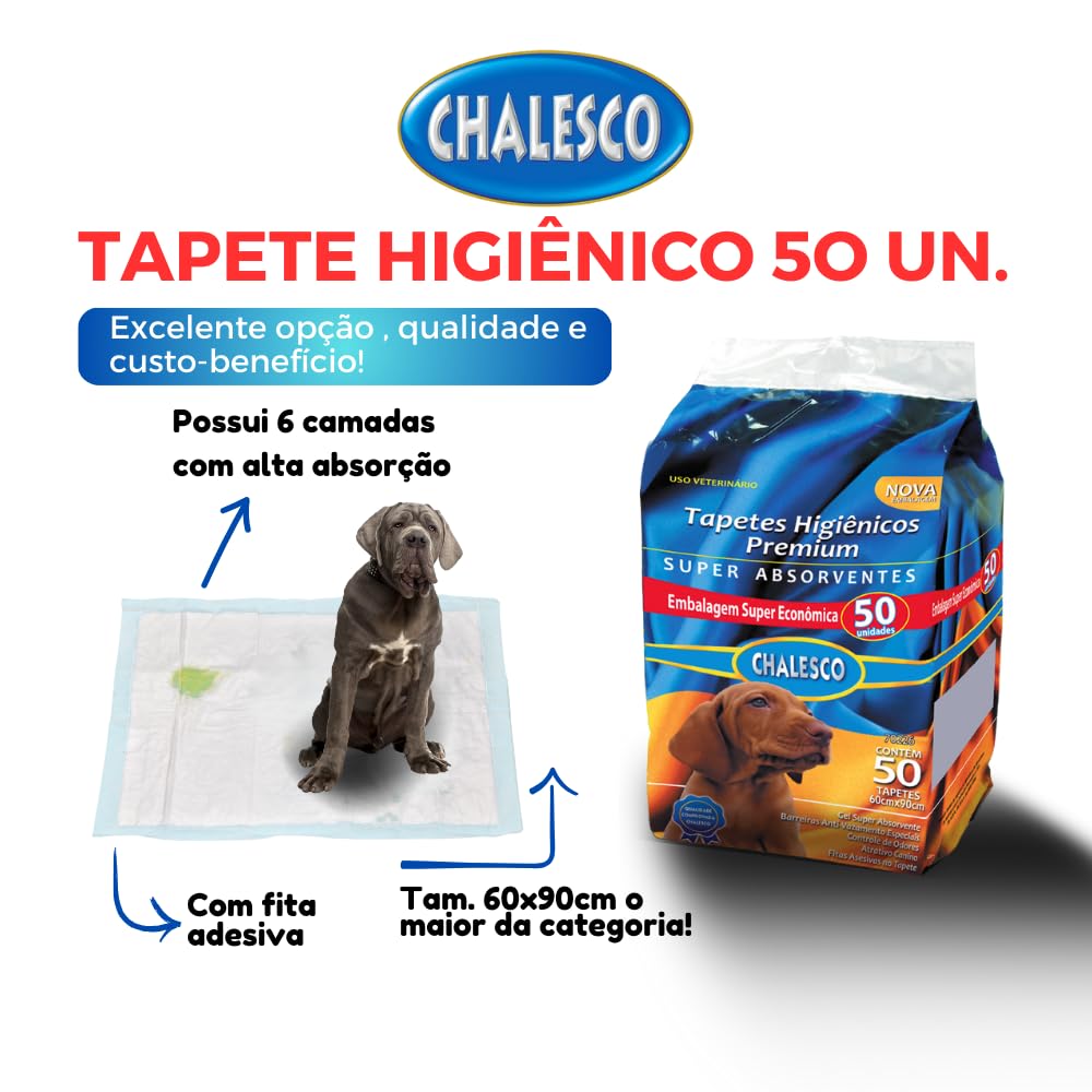 Tapete Higiênico Chalesco 50 Un – Gel Superabsorvente com Controle de Odores 90x60 cm