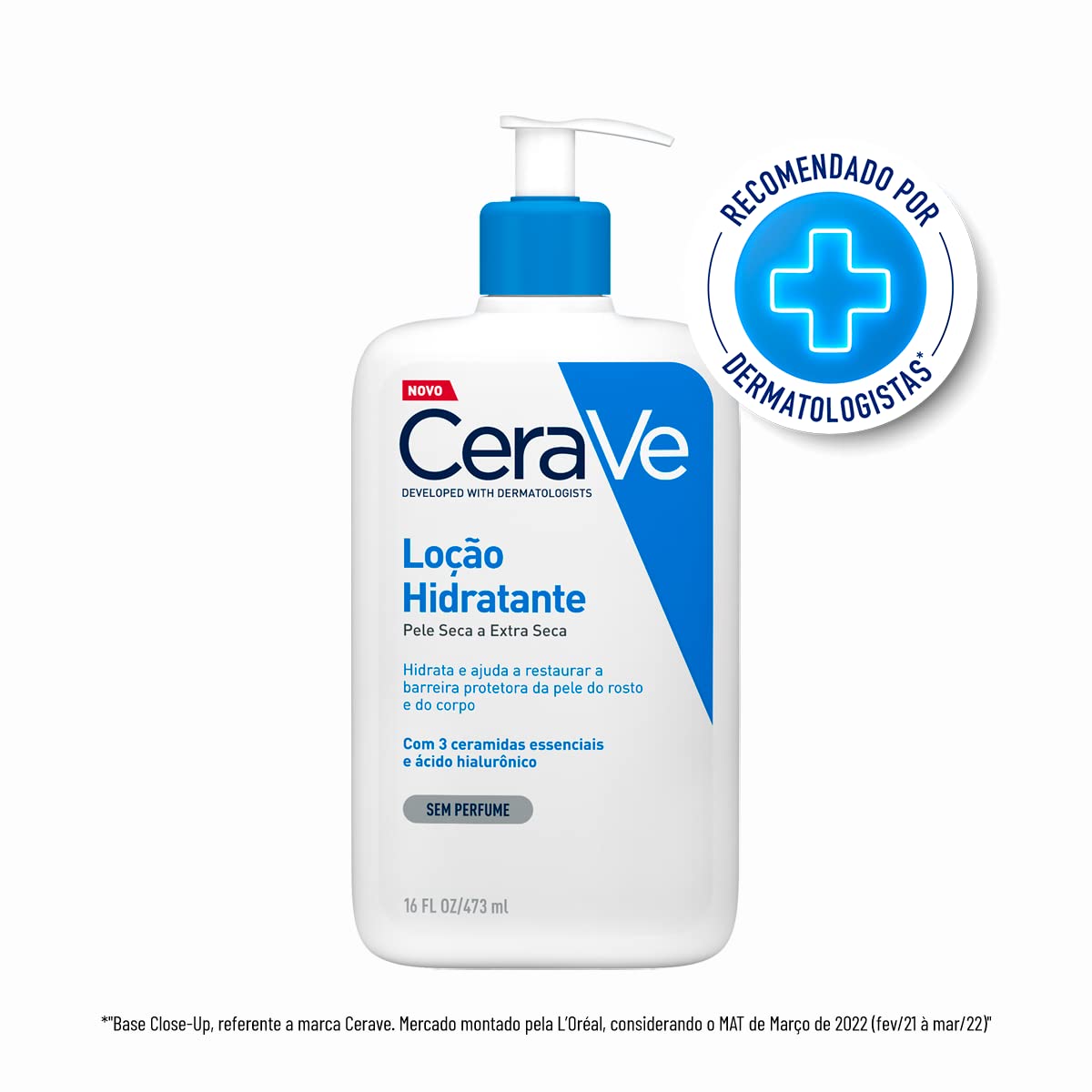CeraVe Loção Hidratante Corporal com 3 Ceramidas e Ácido Hialurônico, Hidratação 24h, Textura Fluida para Pele Seca a Extra Seca, Sem Perfume, Rápida Absorção, 473ml