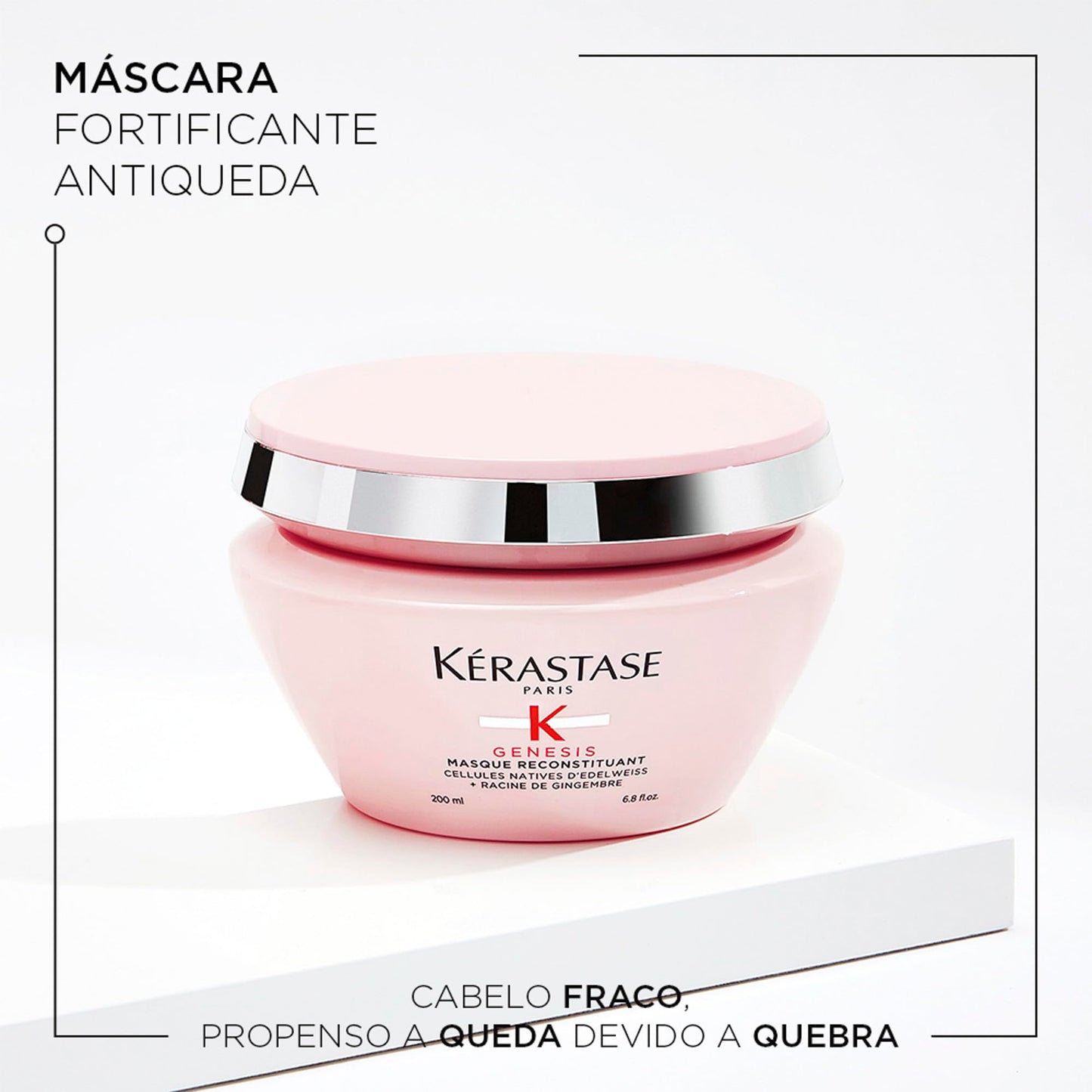 Kérastase Máscara Genesis Masque Reconstituant, Cabelos com queda, Cabelo grossos, Prevenção da queda, Flor de Edelweiss, Raiz de gengibre, 200 ml
