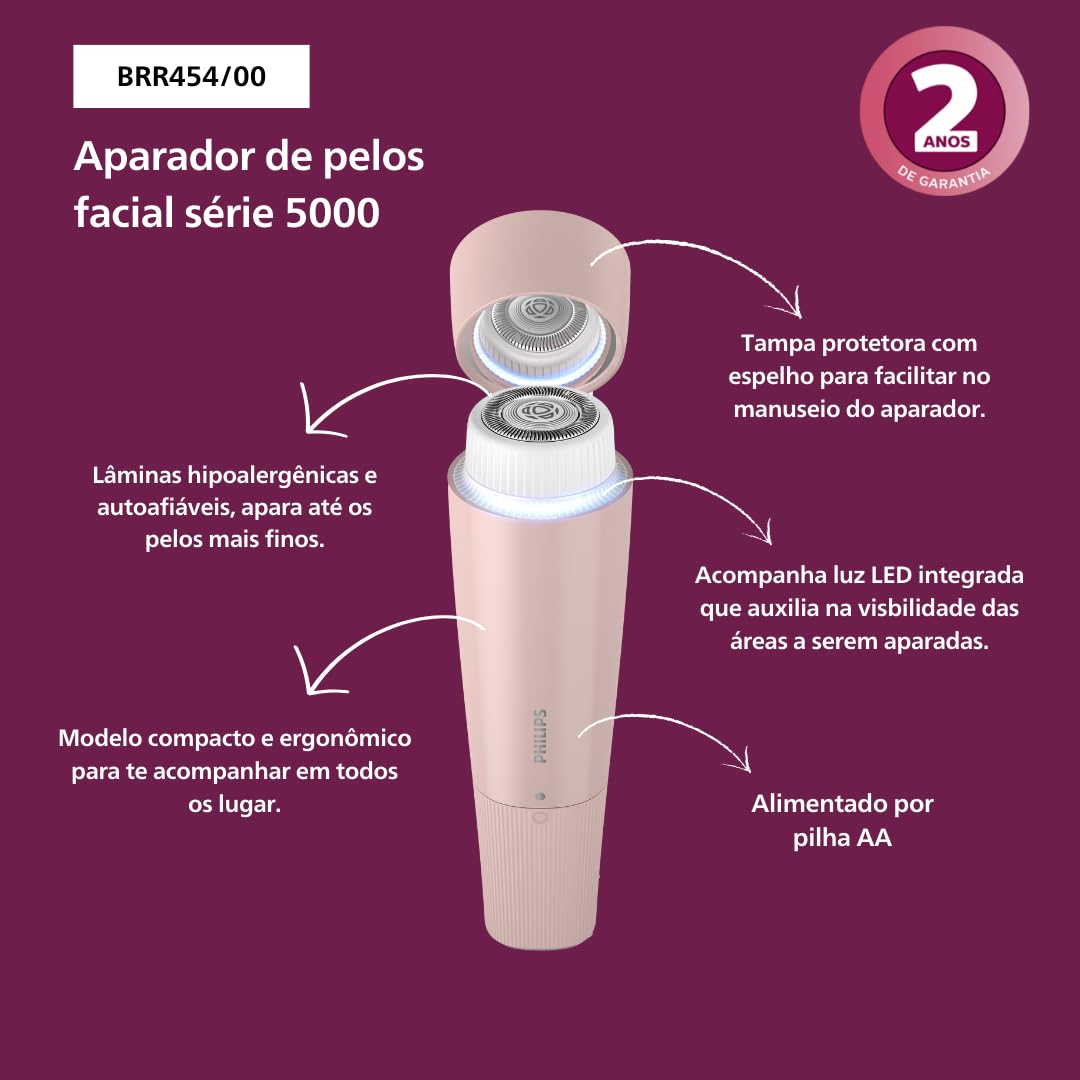 Aparador de Pelos Faciais Philips BRR454/00 Serie 5000 com Espelho e Luz de LED Integrados