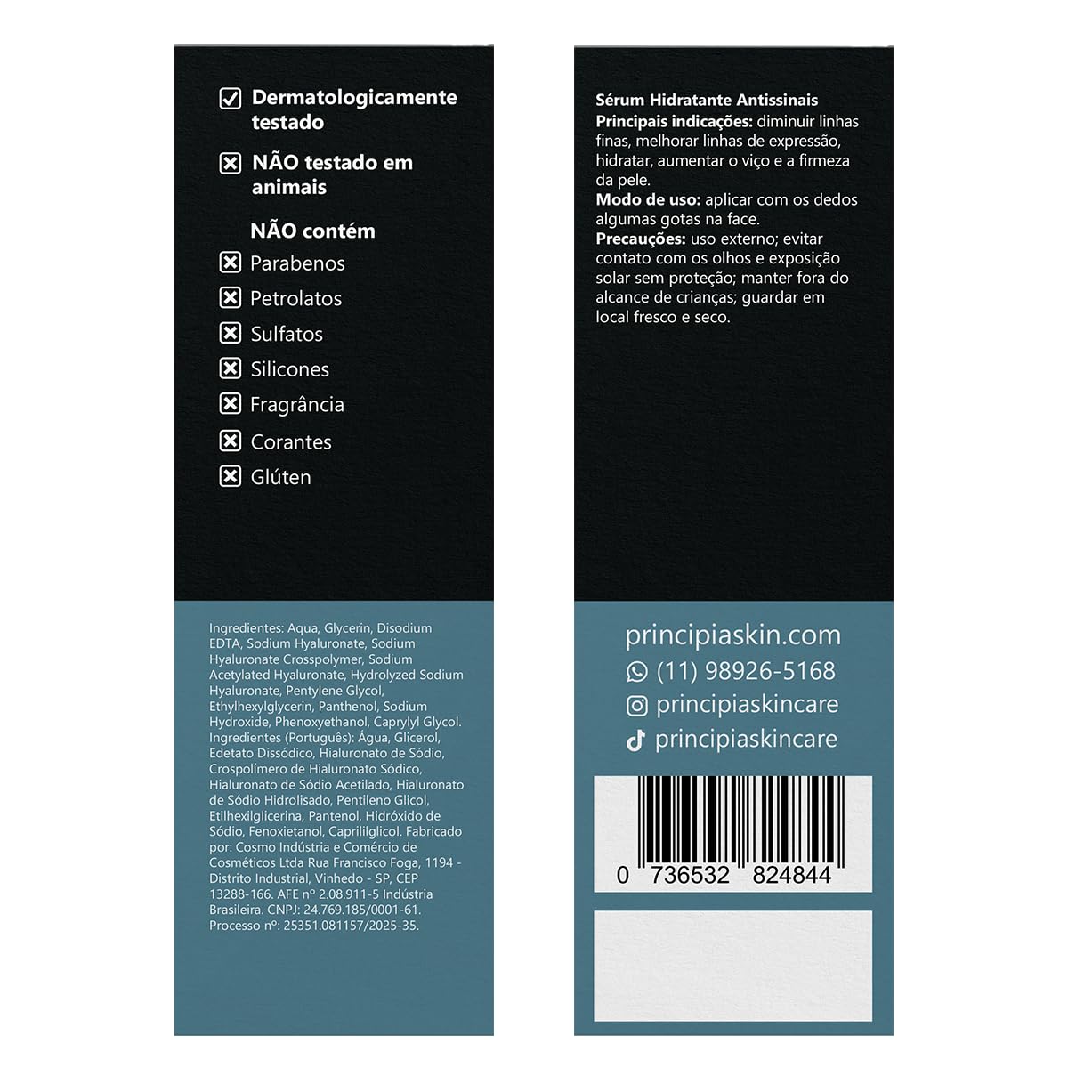 PRINCIPIA, Sérum 2% Ácidos Hialurônicos + Vitamina B5 AH-2- Hidratante Antissinais com 30ml