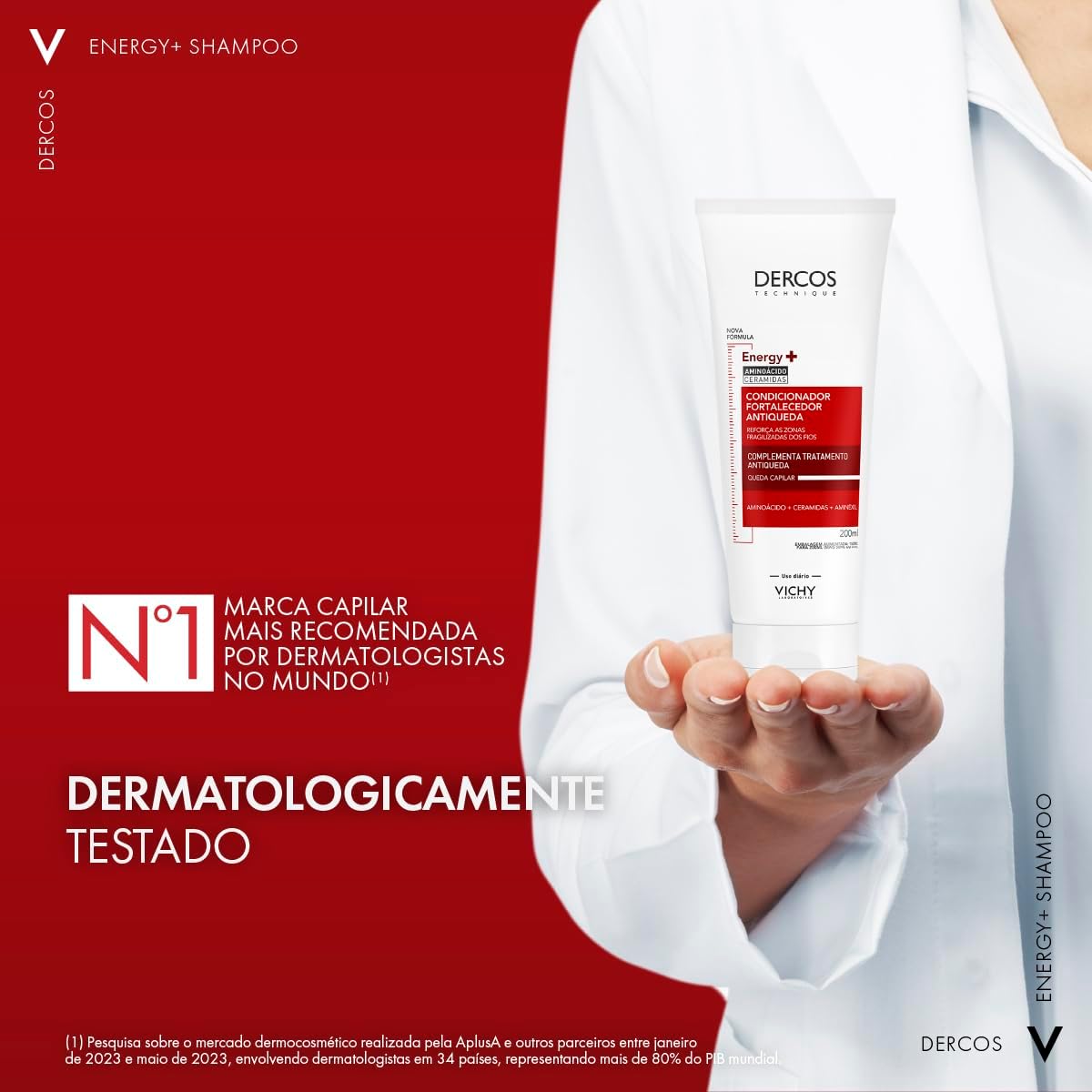 Vichy Dercos Energy+ Condicionador Fortalecedor Antiqueda com Aminexil, Aminoácidos e Ceramidas, Reduz Quebra, Reforça Estrutura dos Fios, Aumenta Resistência Capilar, 200ml