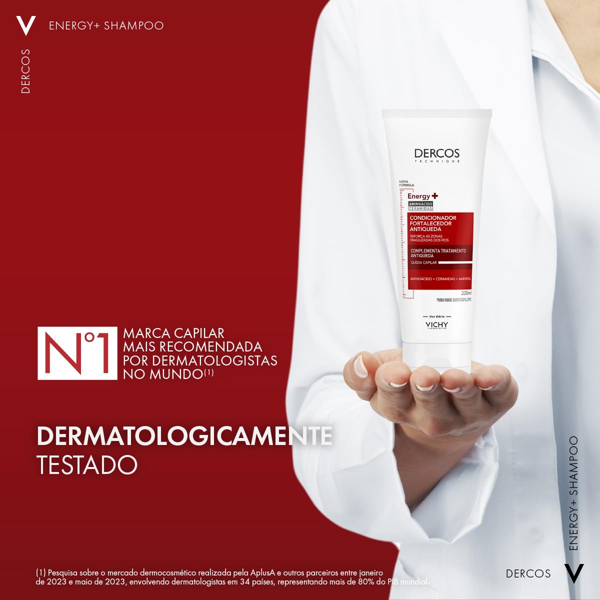 Vichy Dercos Energy+ Condicionador Fortalecedor Antiqueda com Aminexil, Aminoácidos e Ceramidas, Reduz Quebra, Reforça Estrutura dos Fios, Aumenta Resistência Capilar, 200ml