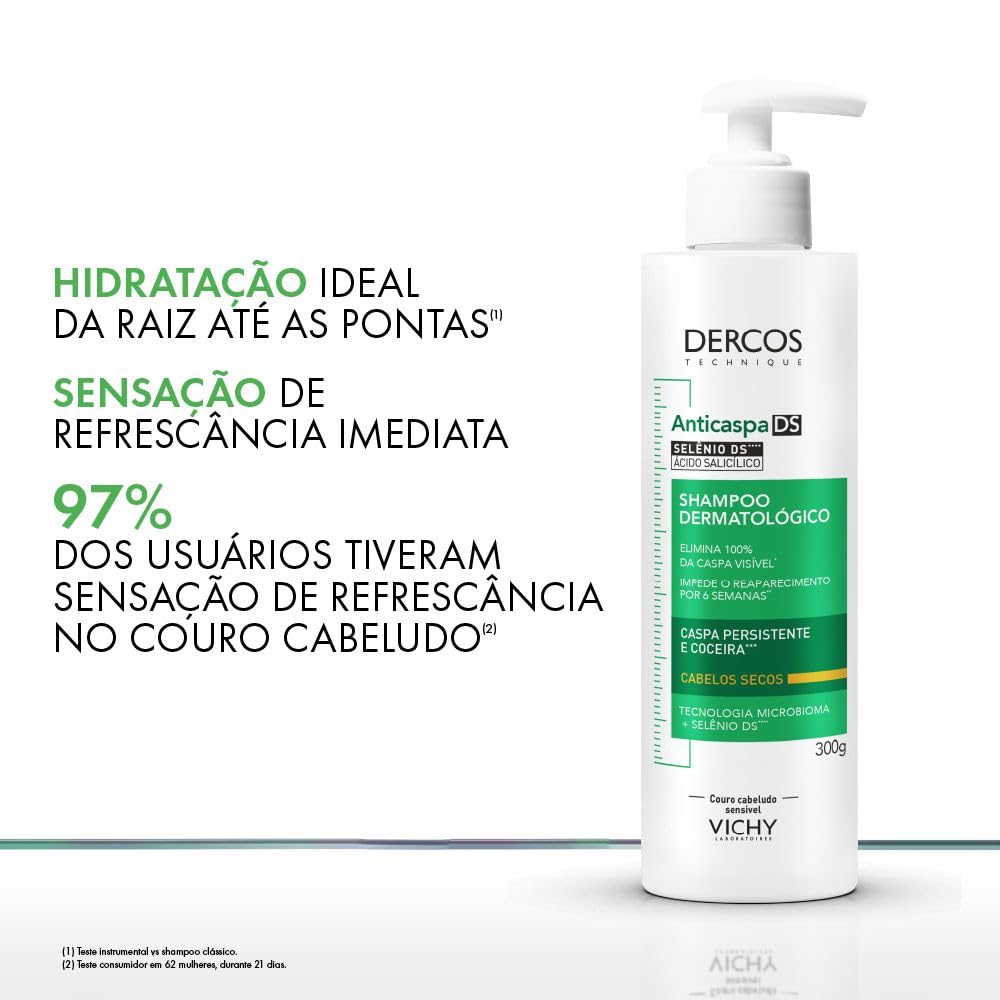Vichy Dercos DS Shampoo Anticaspa, Tratamento para Cabelos Secos, Elimina 100% da Caspa Visível, Alivia a Coceira e Previne o Reaparecimento por 6 Semanas, 300g