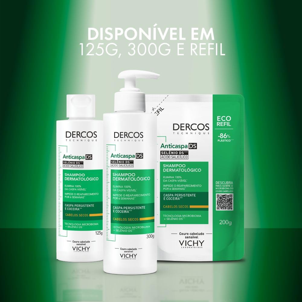 Vichy Dercos DS Shampoo Anticaspa, Tratamento para Cabelos Secos, Elimina 100% da Caspa Visível, Alivia a Coceira e Previne o Reaparecimento por 6 Semanas, 300g