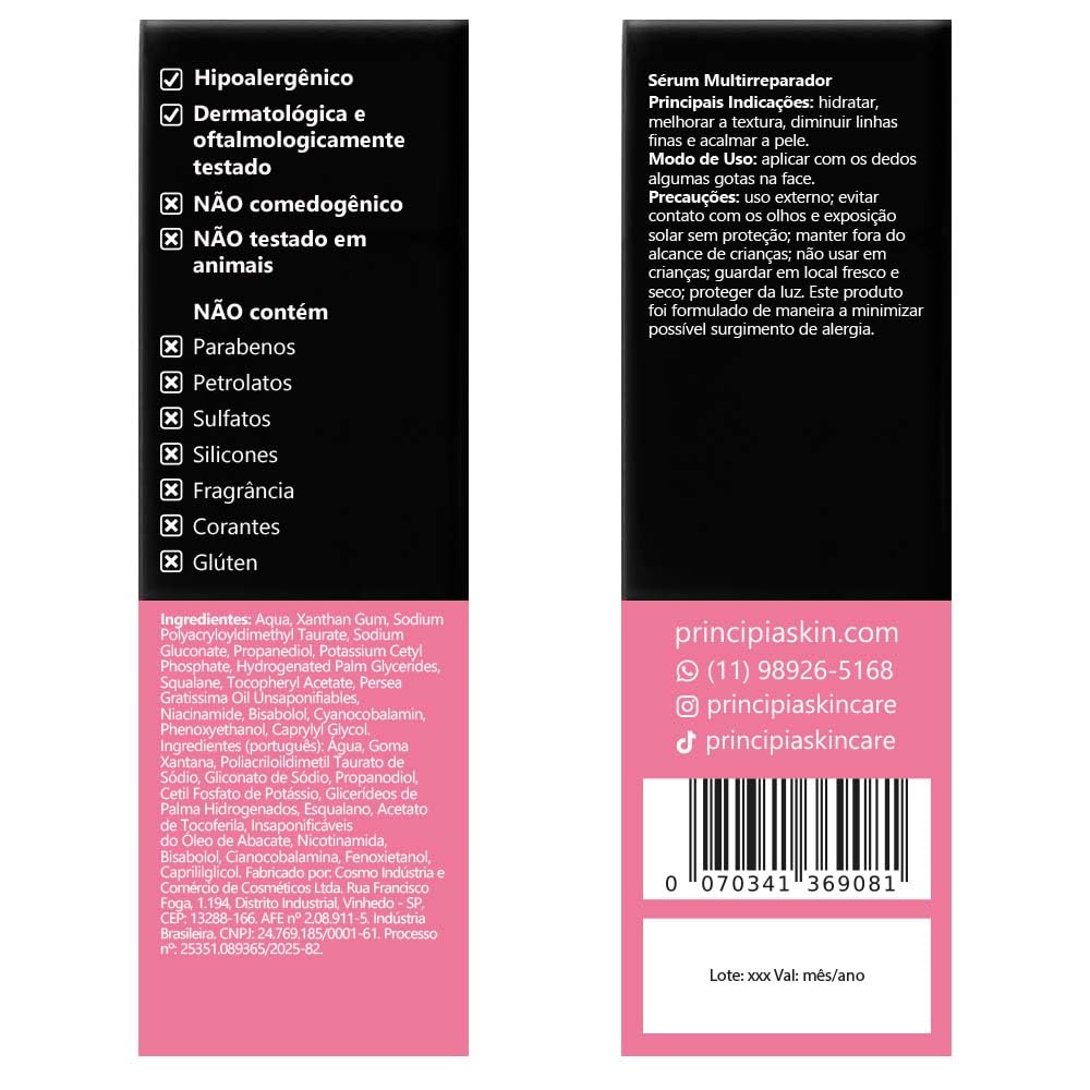 PRINCIPIA, Sérum 6% Multivitaminas + 3% Manteiga de Abacate + 2% Esqualano + 1% Bisabolol Mix-03 - Multirreparador com 30ml