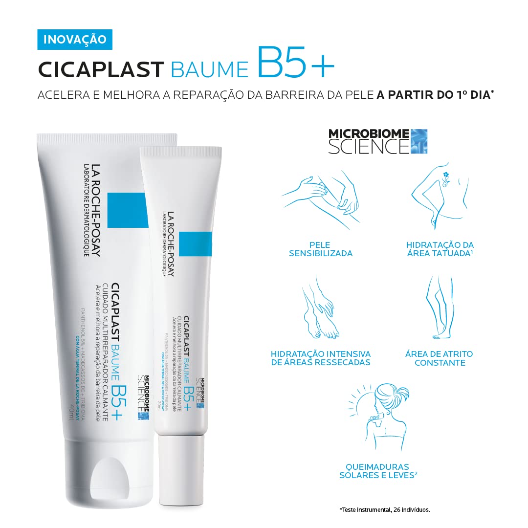 La Roche-Posay Cicaplast Baume B5, Creme Calmante Multirreparador para Pele Sensível, Seca ou Irritada, com Pantenol B5, Madecassoside, sem Perfume, Restaurador da Barreira Cutânea, 40ml