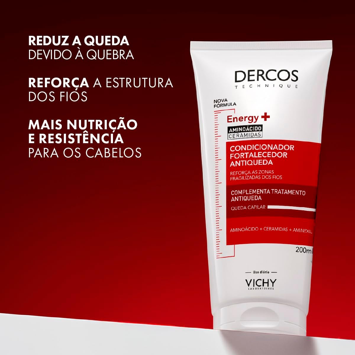 Vichy Dercos Energy+ Condicionador Fortalecedor Antiqueda com Aminexil, Aminoácidos e Ceramidas, Reduz Quebra, Reforça Estrutura dos Fios, Aumenta Resistência Capilar, 200ml
