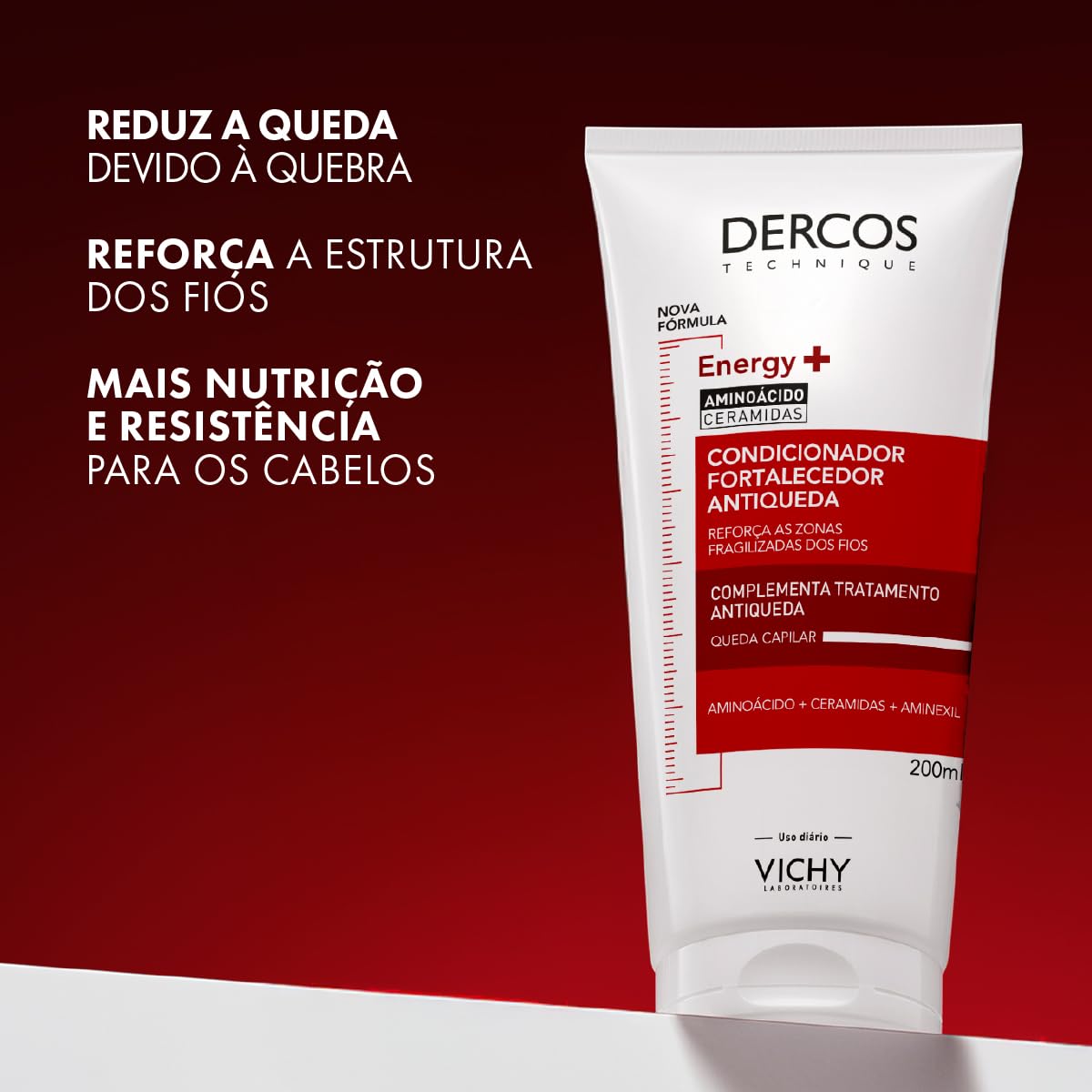Vichy Dercos Energy+ Condicionador Fortalecedor Antiqueda com Aminexil, Aminoácidos e Ceramidas, Reduz Quebra, Reforça Estrutura dos Fios, Aumenta Resistência Capilar, 200ml