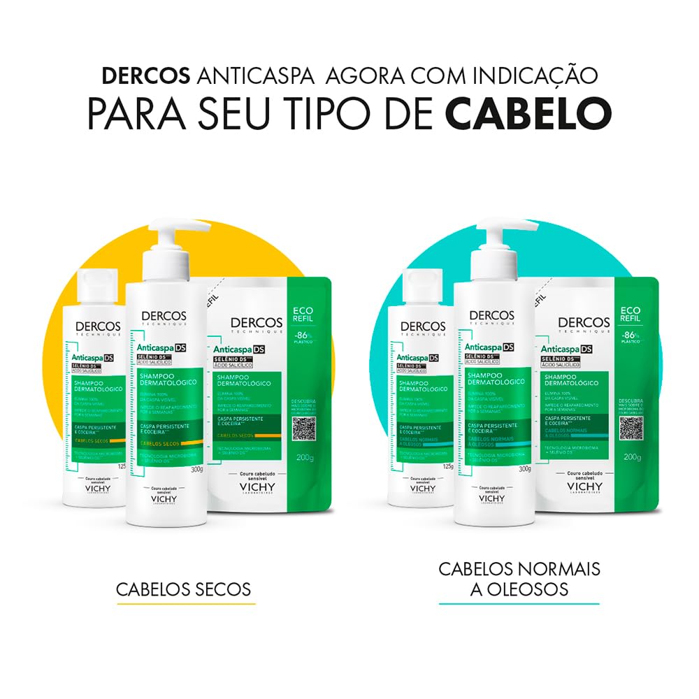 Vichy Dercos DS Shampoo Anticaspa, Tratamento para Cabelos Secos, Elimina 100% da Caspa Visível, Alivia a Coceira e Previne o Reaparecimento por 6 Semanas, 300g