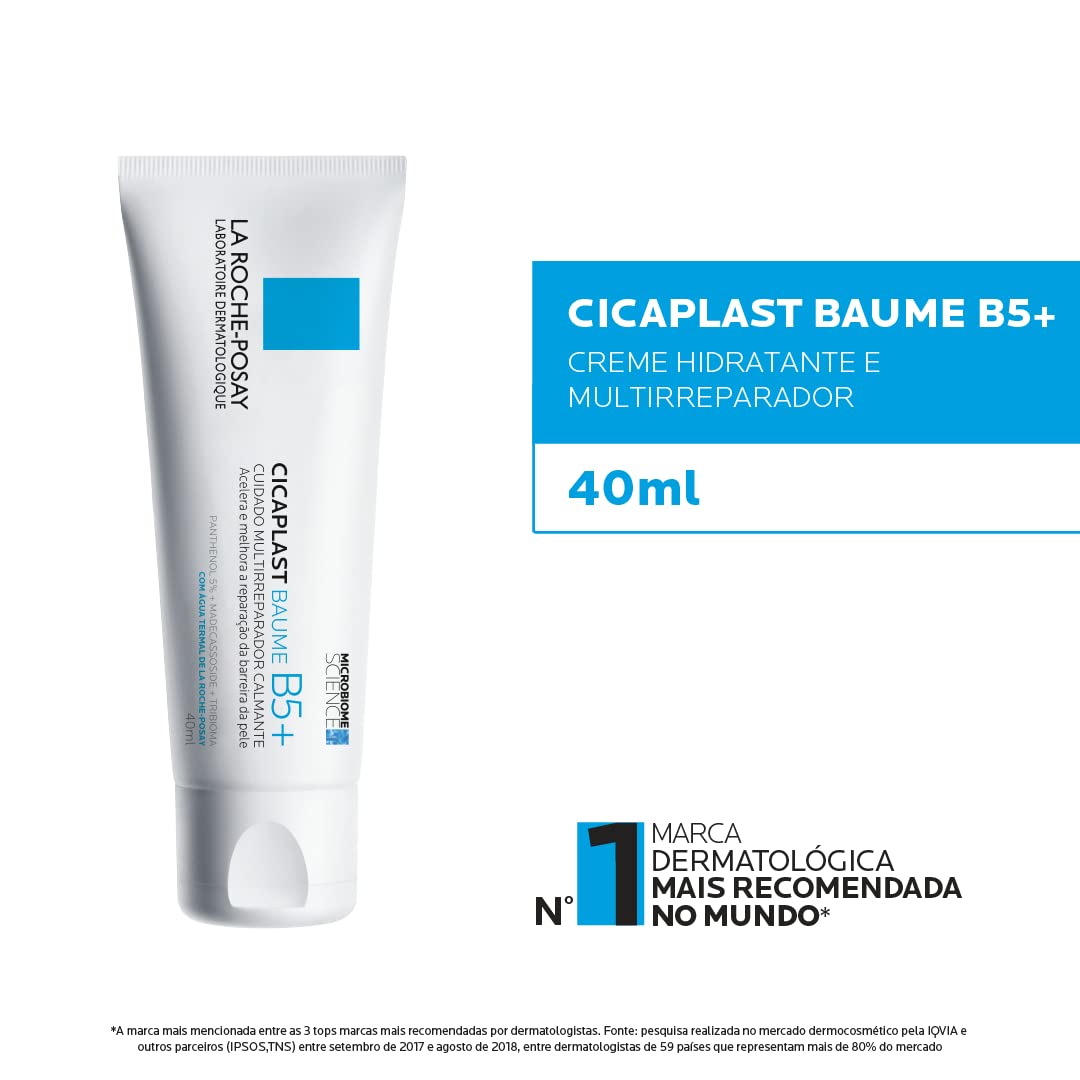 La Roche-Posay Cicaplast Baume B5, Creme Calmante Multirreparador para Pele Sensível, Seca ou Irritada, com Pantenol B5, Madecassoside, sem Perfume, Restaurador da Barreira Cutânea, 40ml