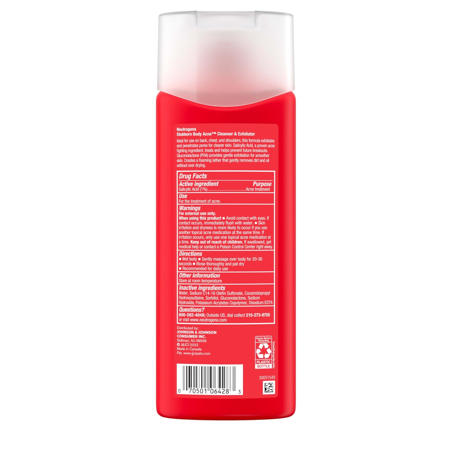 Neutrogena Stubborn Body Acne Cleanser & Exfoliator with Salicylic Acid & PHA for Acne-Prone Skin, Acne Treatment Gently Exfoliates & Helps Prevent Breakouts, Fragrance-Free, 8.5 fl. Oz