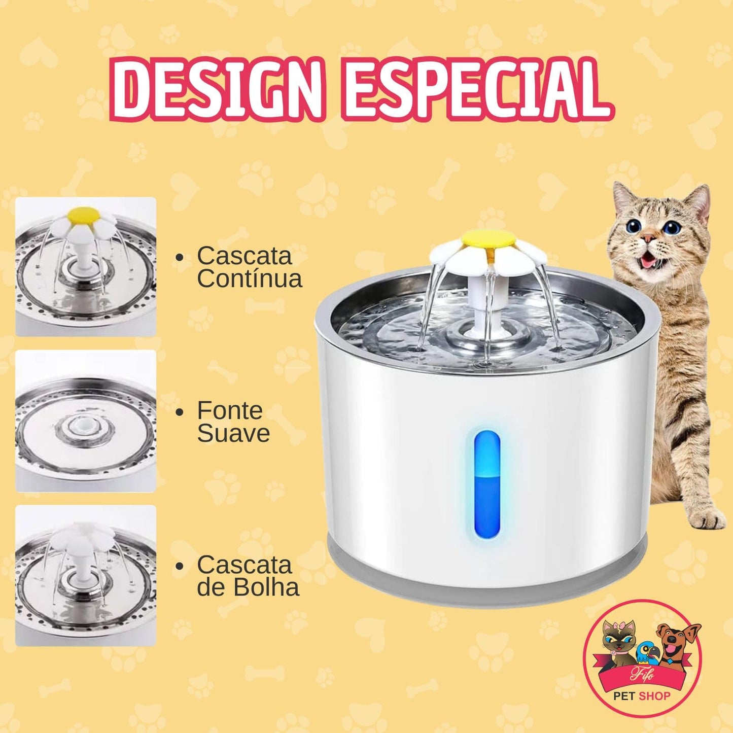 Bebedouro Fonte Inteligente para Gatos 2L — Alerta Falta d’Água, Desligamento Automático + Brinquedo Para Entretenimento