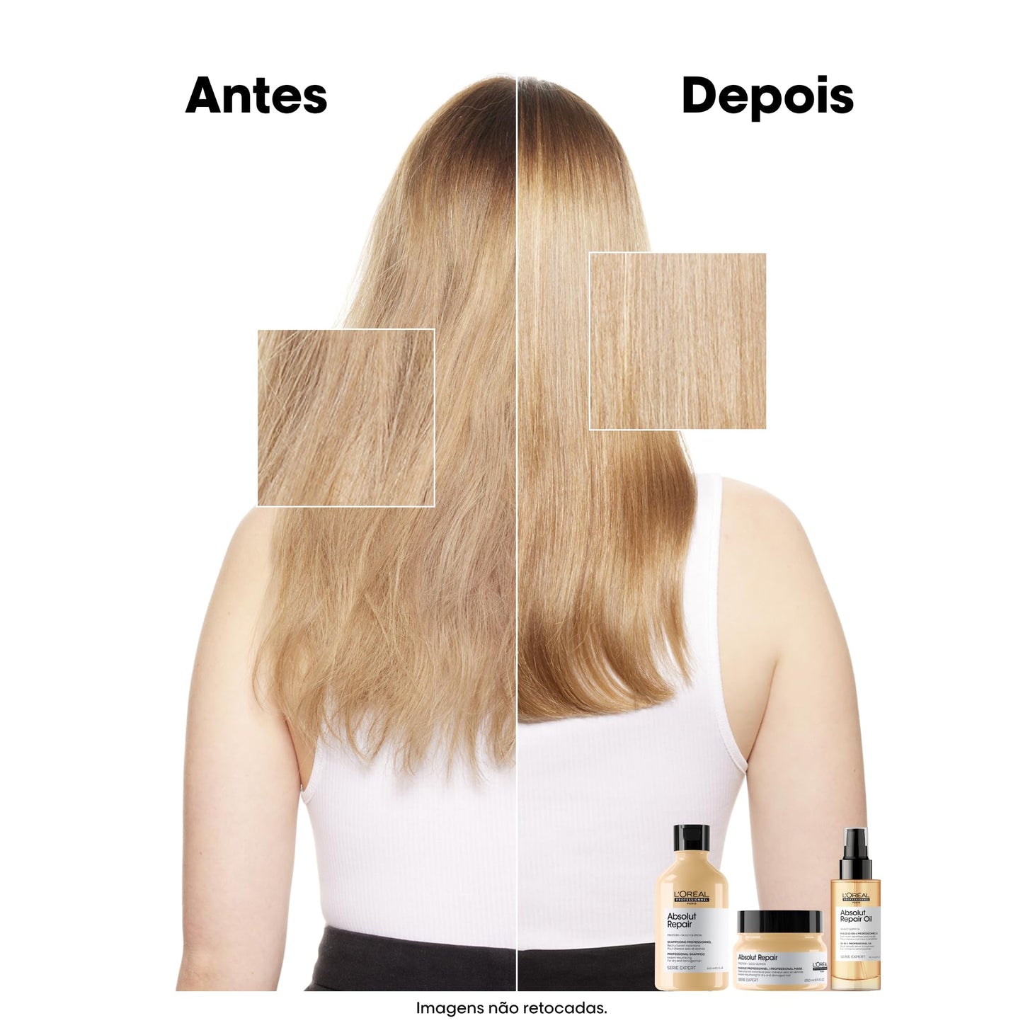 L'Oréal Professionnel Serie Expert Absolut Repair, Shampoo Reconstrutor para Cabelos Danificados e Finos Refil com Quinoa Dourada, Reparação Profunda e Brilho Intenso 240ml