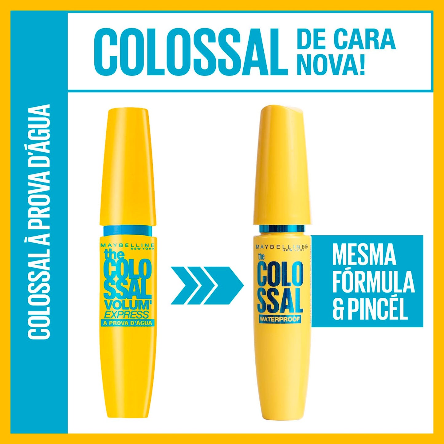 Maybelline NY The Colossal Volum' Express, Máscara de Cílios À Prova d'Água, 9x mais Volume por até 24h, Fórmula de Colágeno e Definição Intensa, Não Empelota, Cor Preto, 8ml