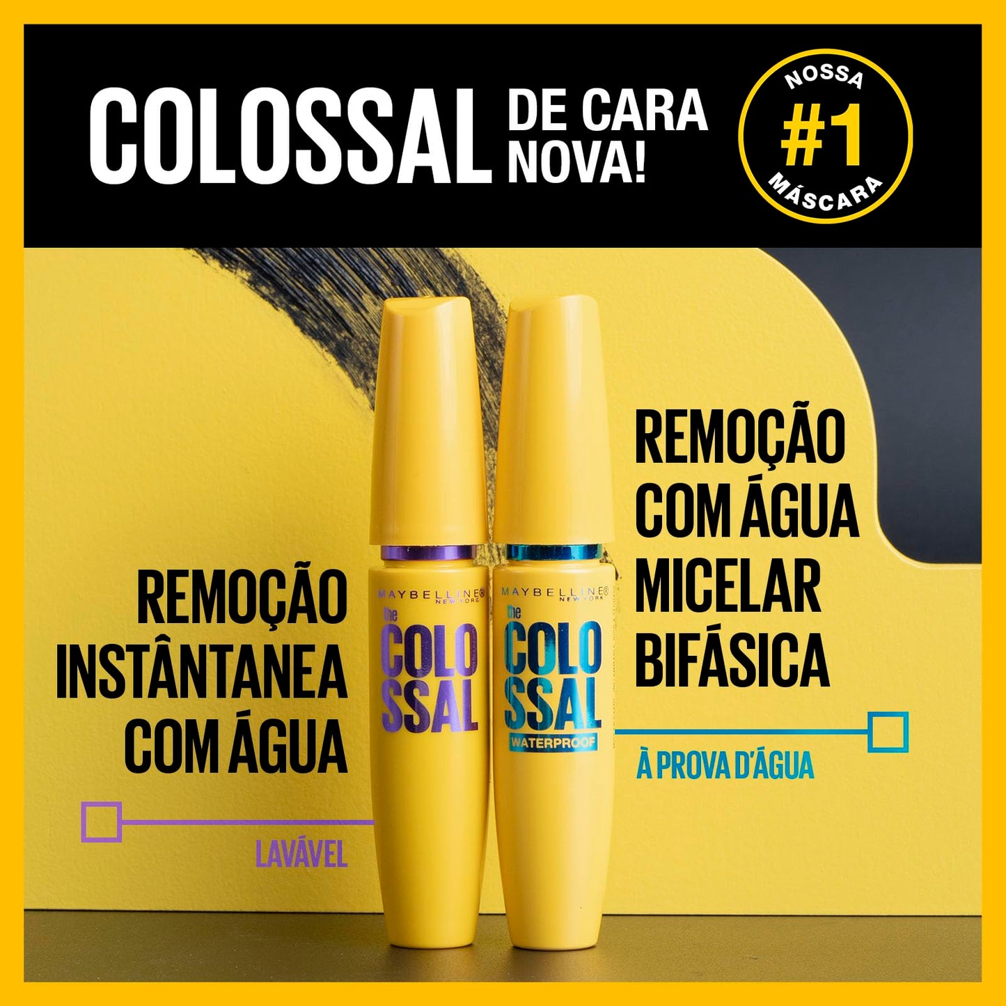 Maybelline NY The Colossal Volum' Express, Máscara de Cílios À Prova d'Água, 9x mais Volume por até 24h, Fórmula de Colágeno e Definição Intensa, Não Empelota, Cor Preto, 8ml