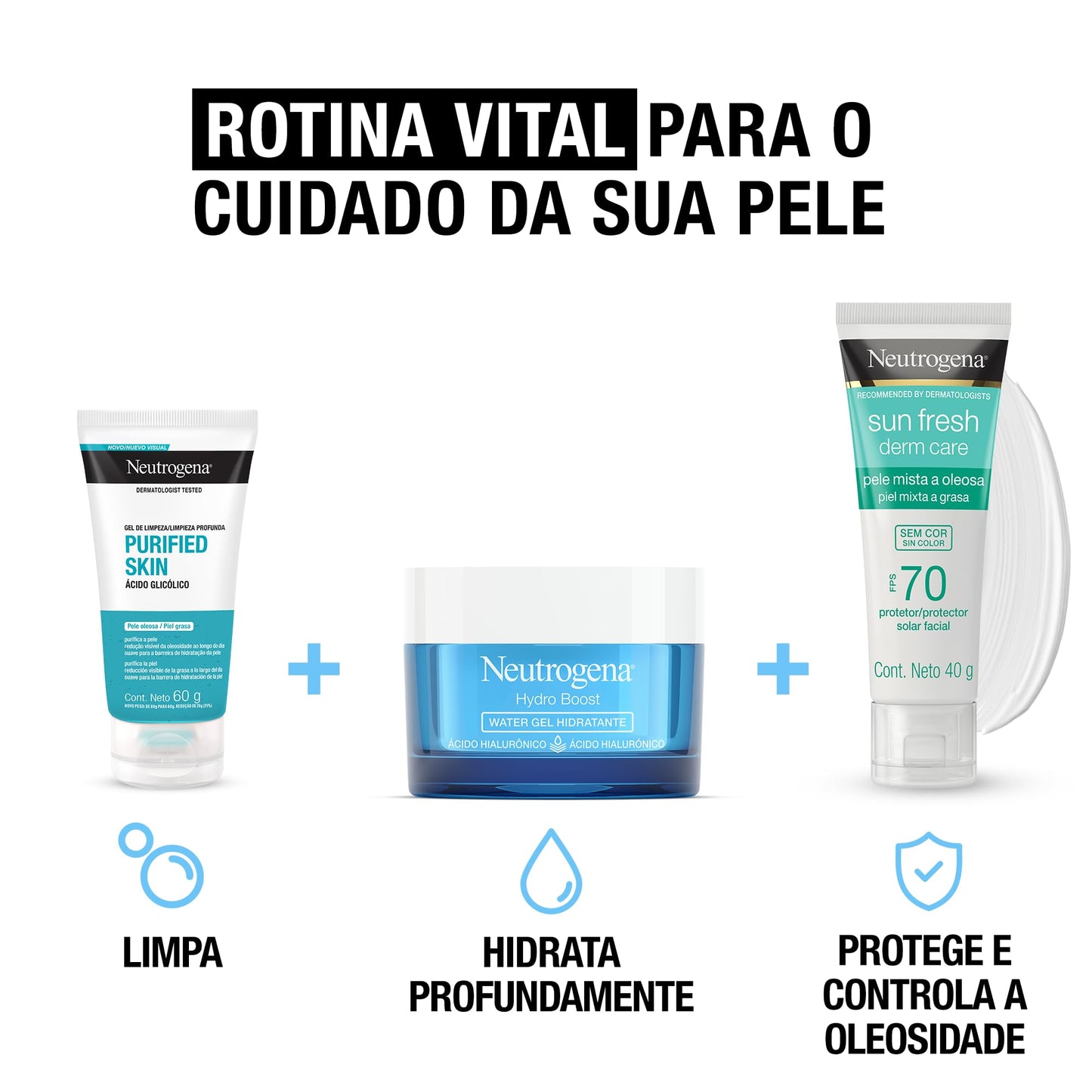 Neutrogena Sun Fresh Protetor Solar Facial Para Pele Oleosa Derm Care, FPS 70, Sem Cor, Kit com 2 Unidades de 40g
