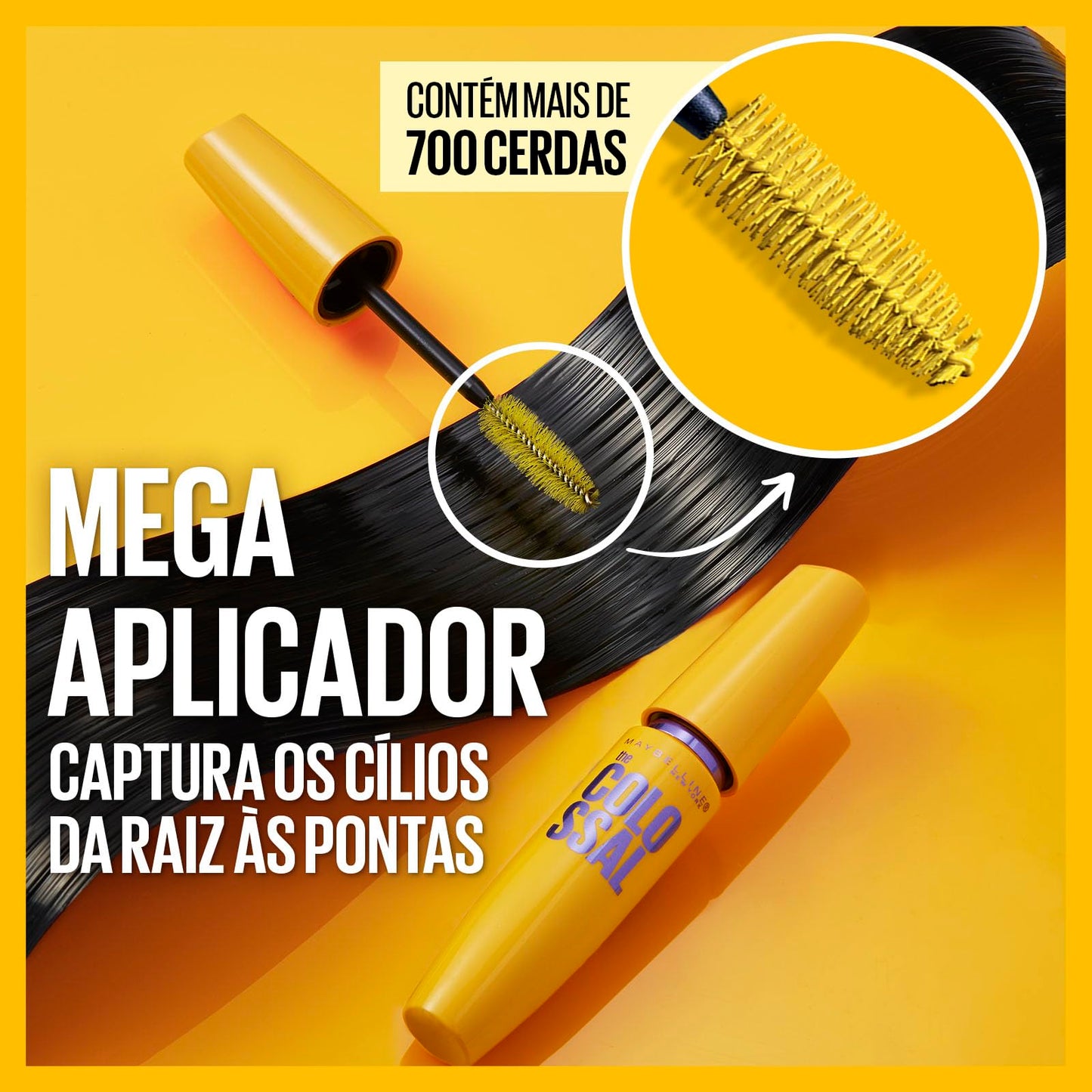Maybelline NY The Colossal Volum' Express, Máscara de Cílios À Prova d'Água, 9x mais Volume por até 24h, Fórmula de Colágeno e Definição Intensa, Não Empelota, Cor Preto, 8ml
