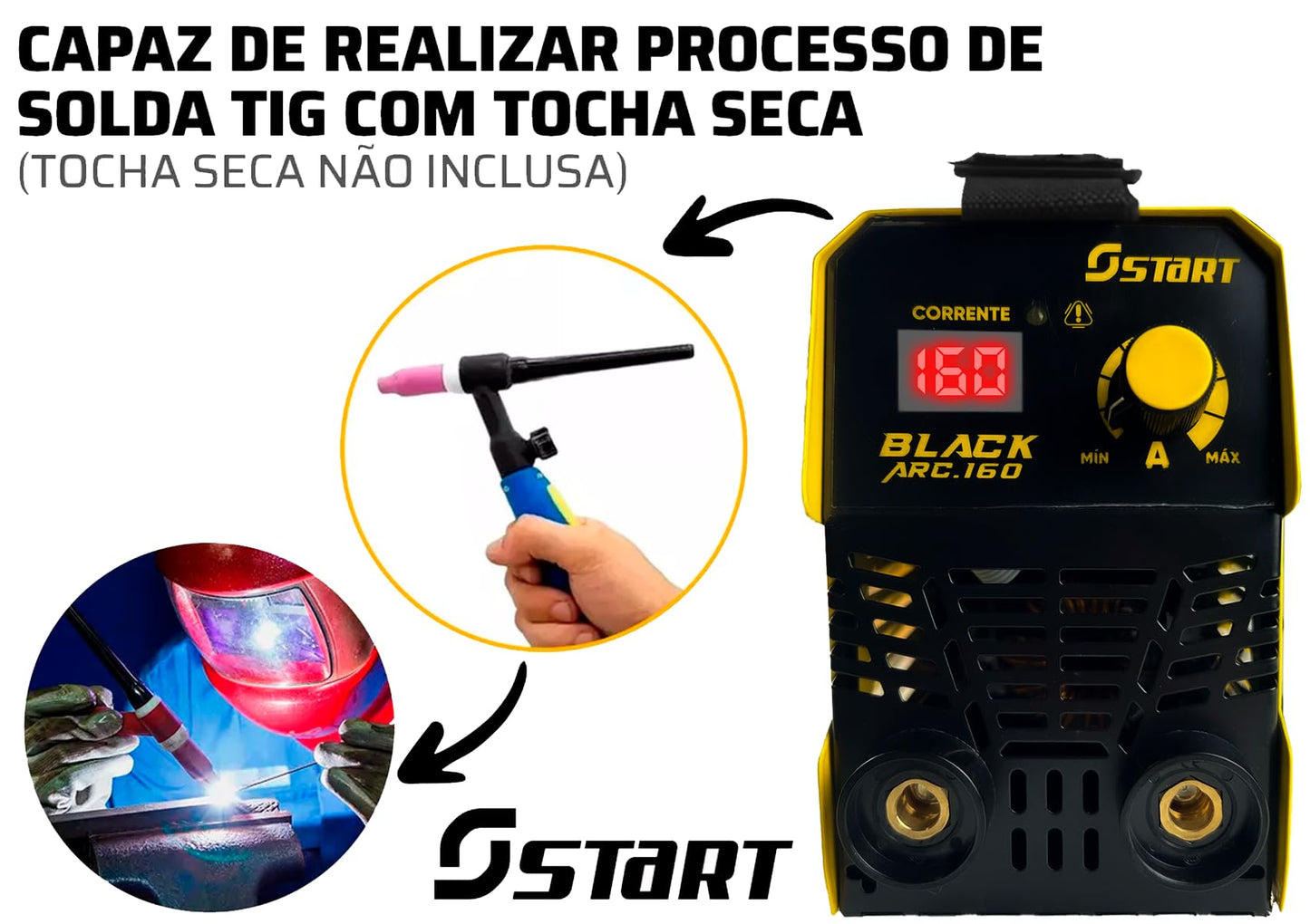 Máquina De Solda Inversora Tig Black Arc Start 160a Serralheiro Mma Eletrodo 220v
