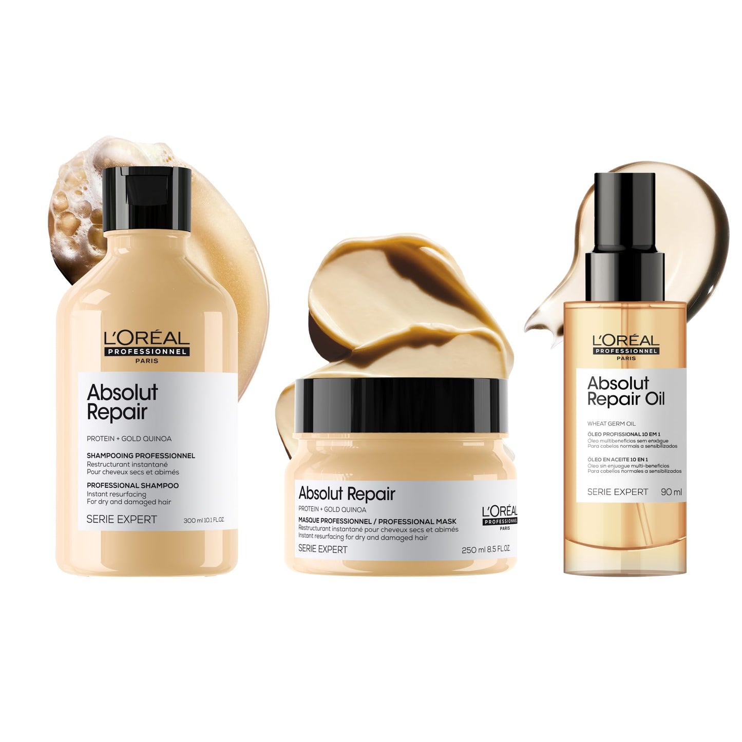 L'Oréal Professionnel Óleo 10 em 1 Absolut Repair, Multi-benefícios para cabelos secos e danificados, Repara e Promove Brilho, Com Gold Quinoa e Proteínas, 90ml