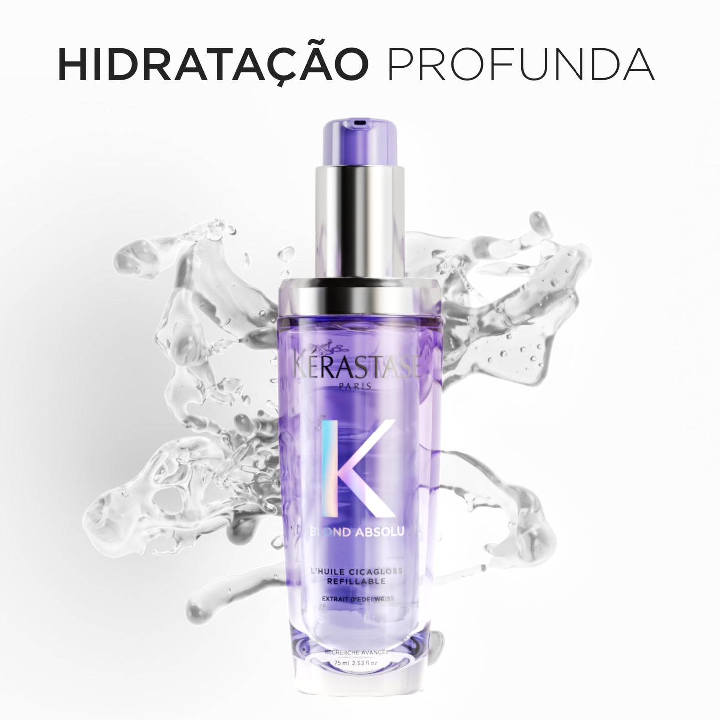Kérastase, Óleo Capilar,Blond Absolu, L'Huile Cicagloss, para cabelos loiros, fornece hidratação profunda, recuperação de danos, efeito de brilho instantâneo, Refilável, 75ml
