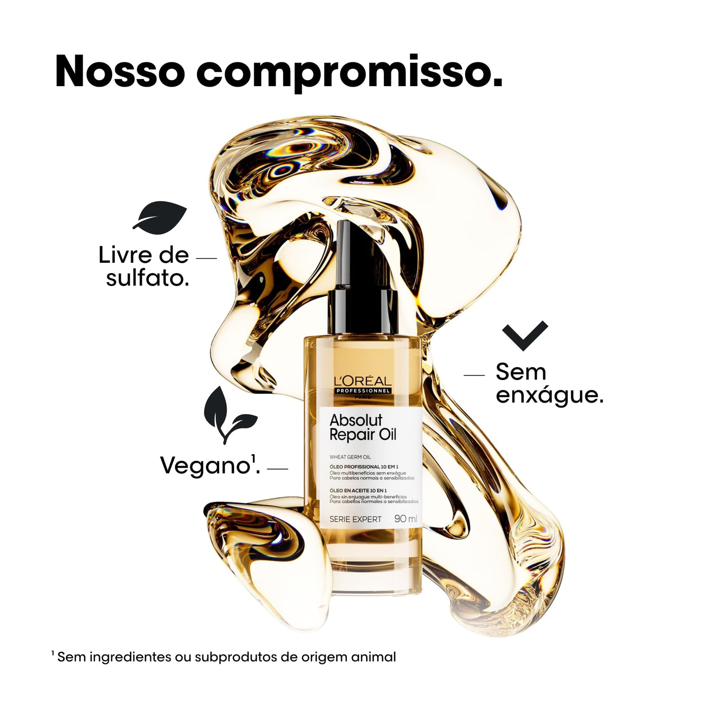 L'Oréal Professionnel Óleo 10 em 1 Absolut Repair, Multi-benefícios para cabelos secos e danificados, Repara e Promove Brilho, Com Gold Quinoa e Proteínas, 90ml