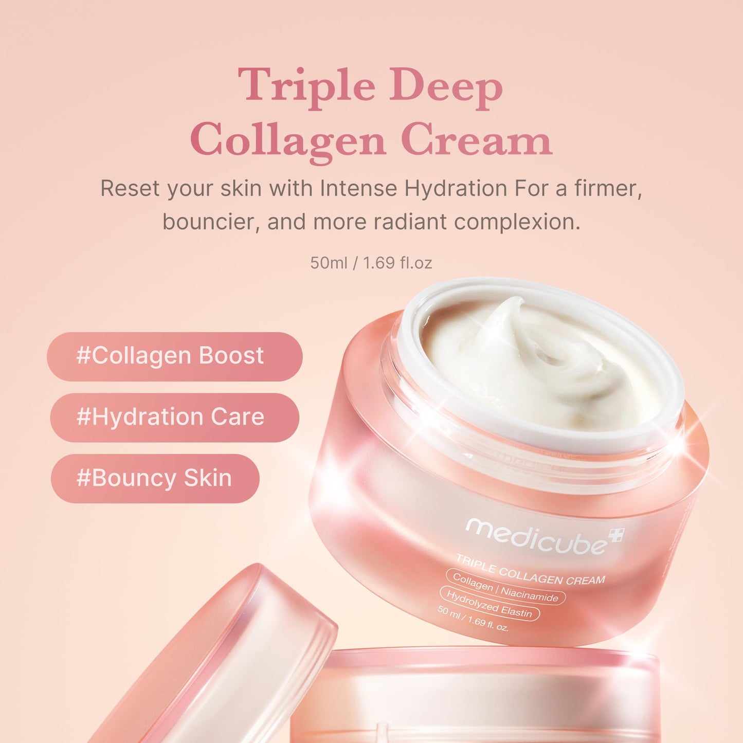 medicube Creme De Colágeno Triplo - Hidratante E Firmador Com Ácido Hialurônico, Elastina Premium, Manteiga Karité, Cuidado Antirrugas Aumenta A Elasticidade, Coreano Para Pele, 1,69 Oz
