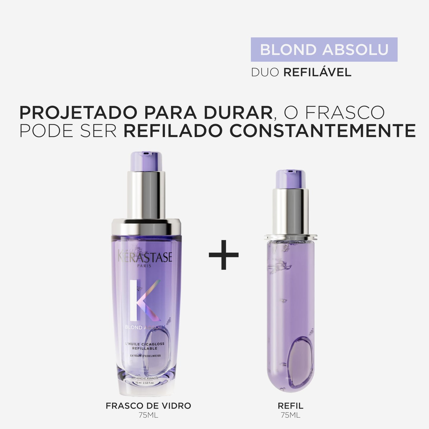 Kérastase, Óleo Capilar,Blond Absolu, L'Huile Cicagloss, para cabelos loiros, fornece hidratação profunda, recuperação de danos, efeito de brilho instantâneo, Refilável, 75ml
