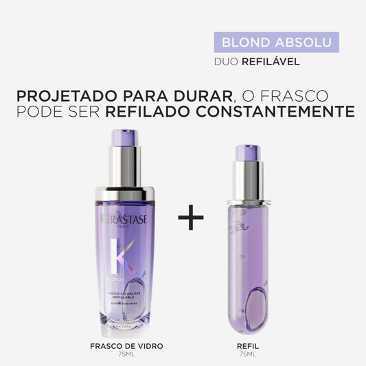 Kérastase, Óleo Capilar,Blond Absolu, L'Huile Cicagloss, para cabelos loiros, fornece hidratação profunda, recuperação de danos, efeito de brilho instantâneo, Refilável, 75ml